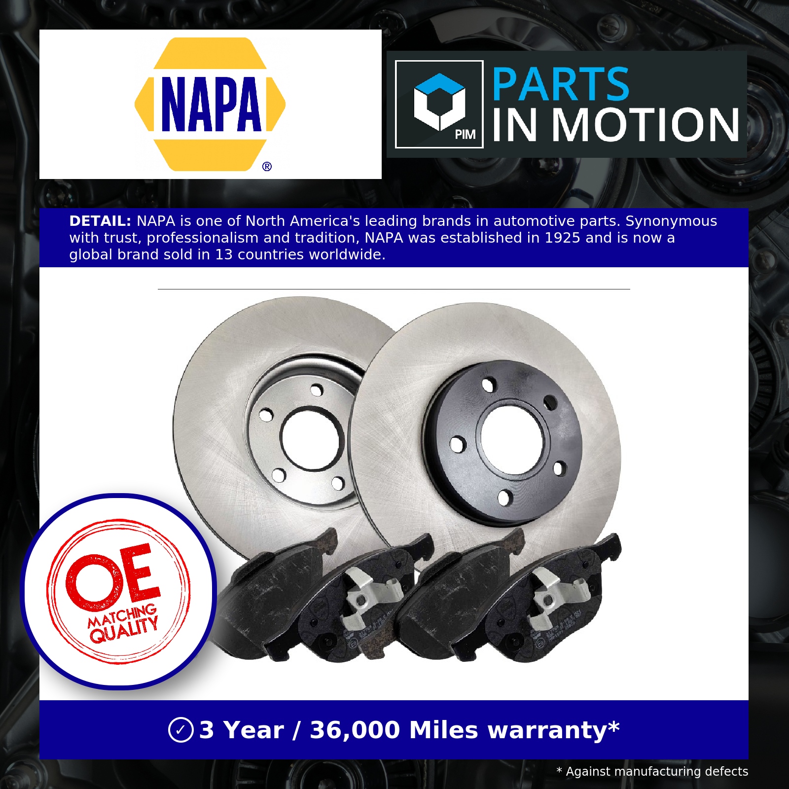 Set of 2x Vented Brake Discs Pair with Pads NAPA NBD5408+NBP1599 [PM2580035]