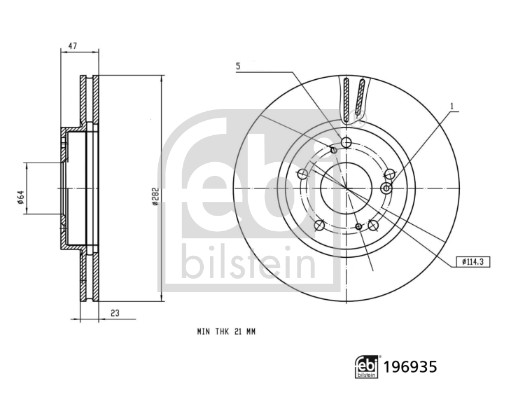Febi 196935 2x Brake Discs Pair Vented
