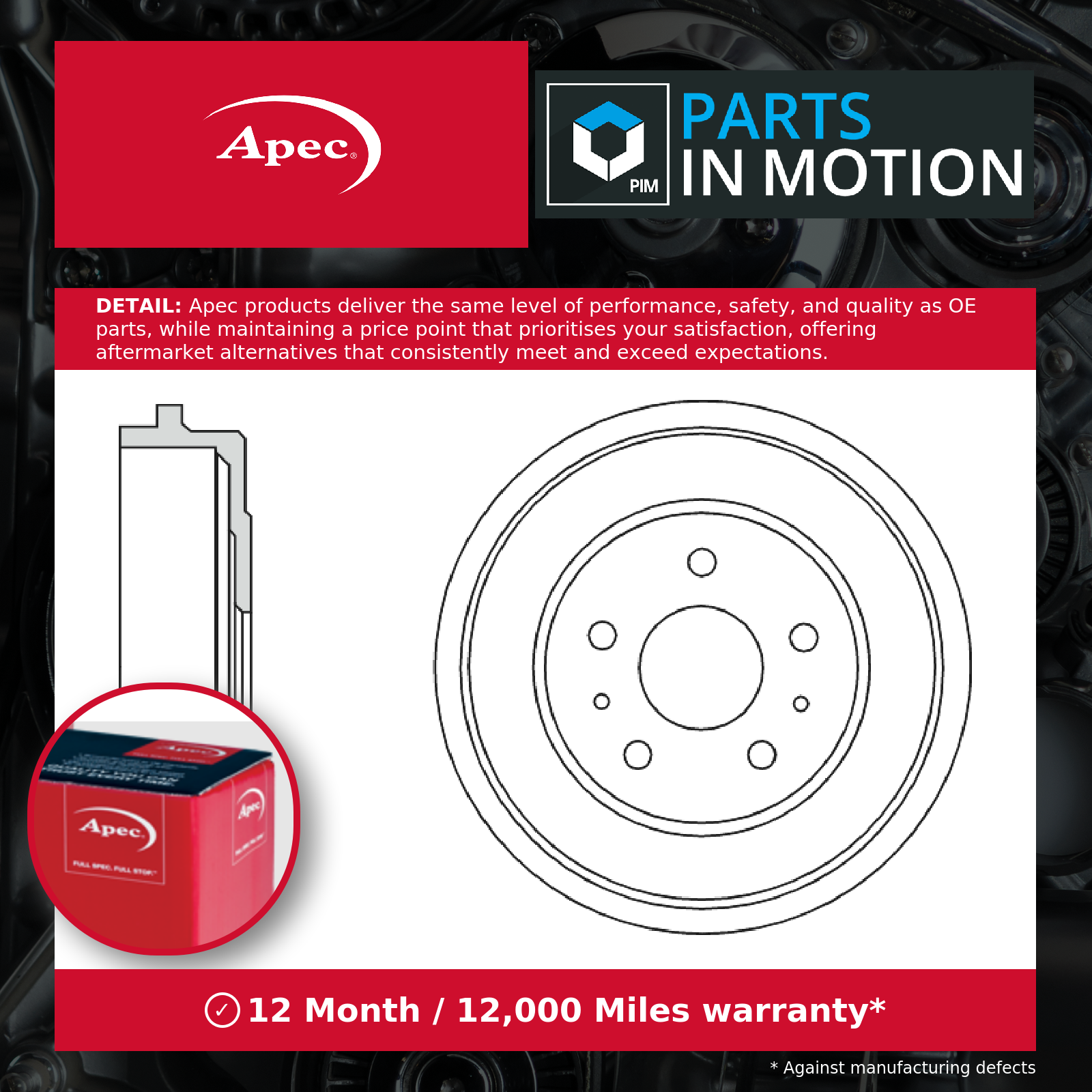 2x Apec Brake Drum Rear DRM9957 [PM1801629]