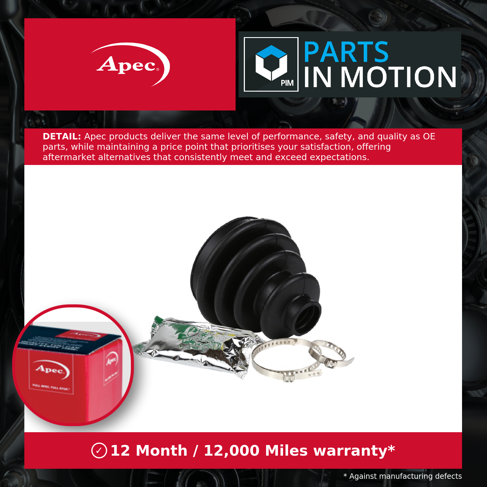 CV Joint Boot fits SAAB Front Outer C.V. Driveshaft Gaiter Apec Quality New - Image 35