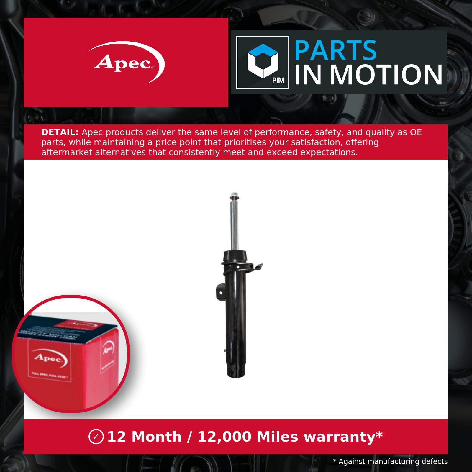 2x Shock Absorbers (Pair) Front ASA1826 Apec Damper 31306850903