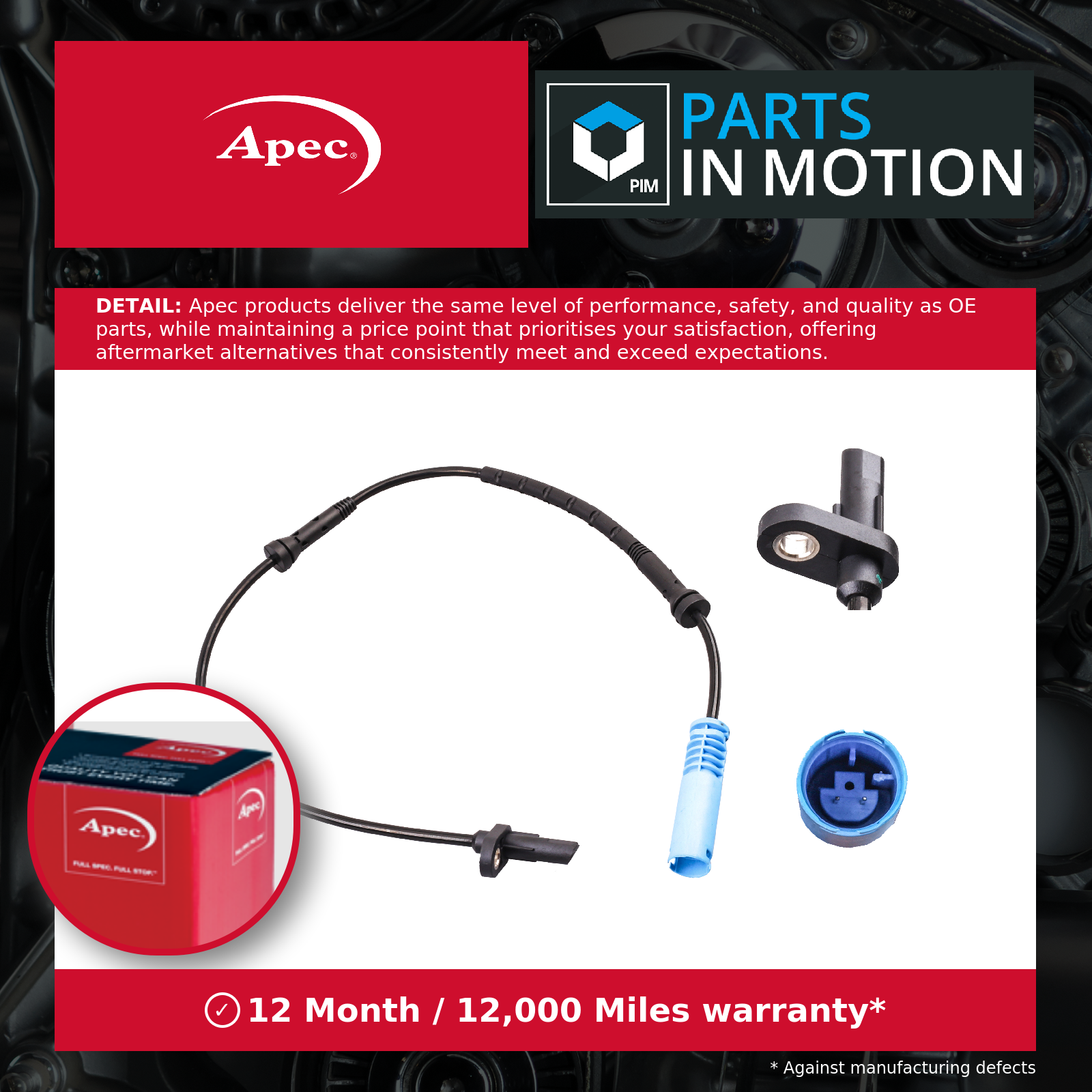 ABS Sensor Front Left or Right ABS1672 Apec Wheel Speed 34526784991 Quality New
