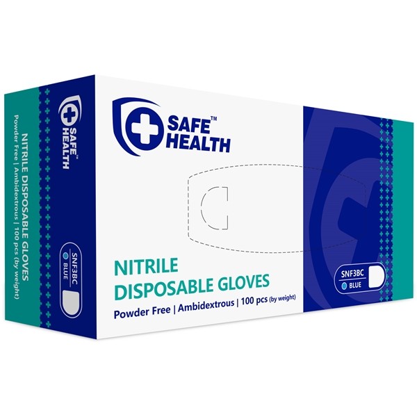 Safe Health BNG-M Blue Nitrile Pf Gloves Medium X100