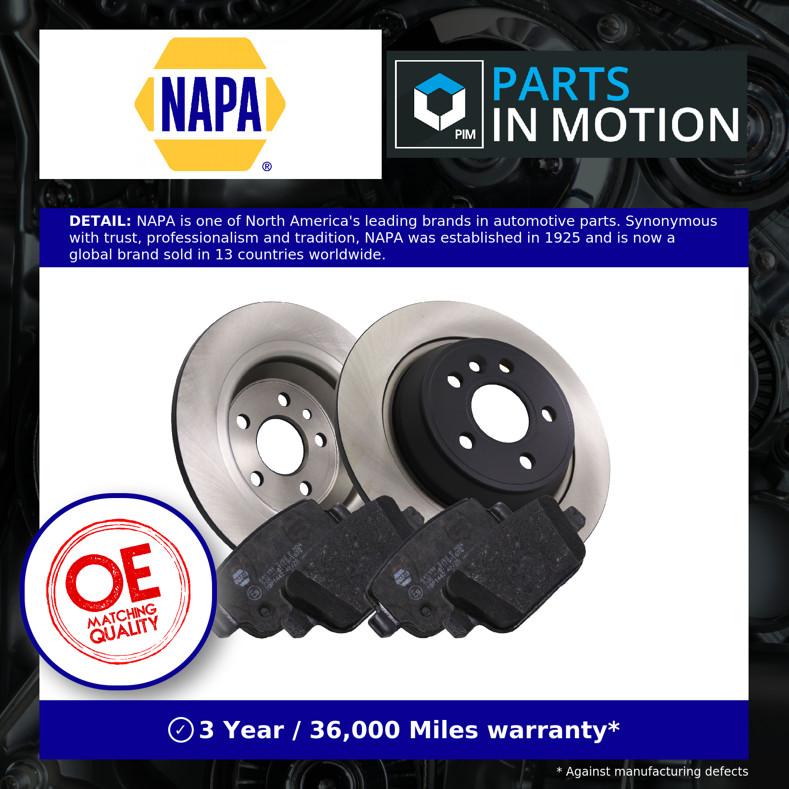 Set of 2x Solid Brake Discs Pair with Pads NAPA NBD5263+NBP1442 [PM2580067]