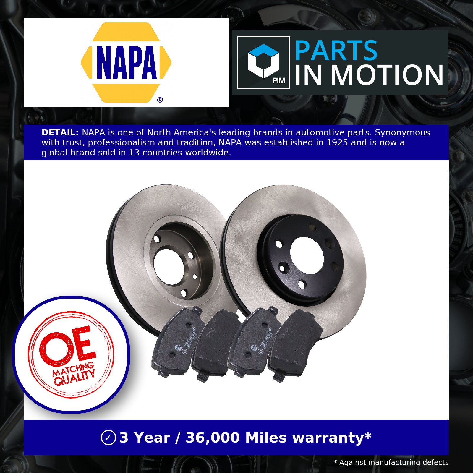 Set of 2x Vented Brake Discs Pair with Pads NAPA NBK5031DP [PM2580075]