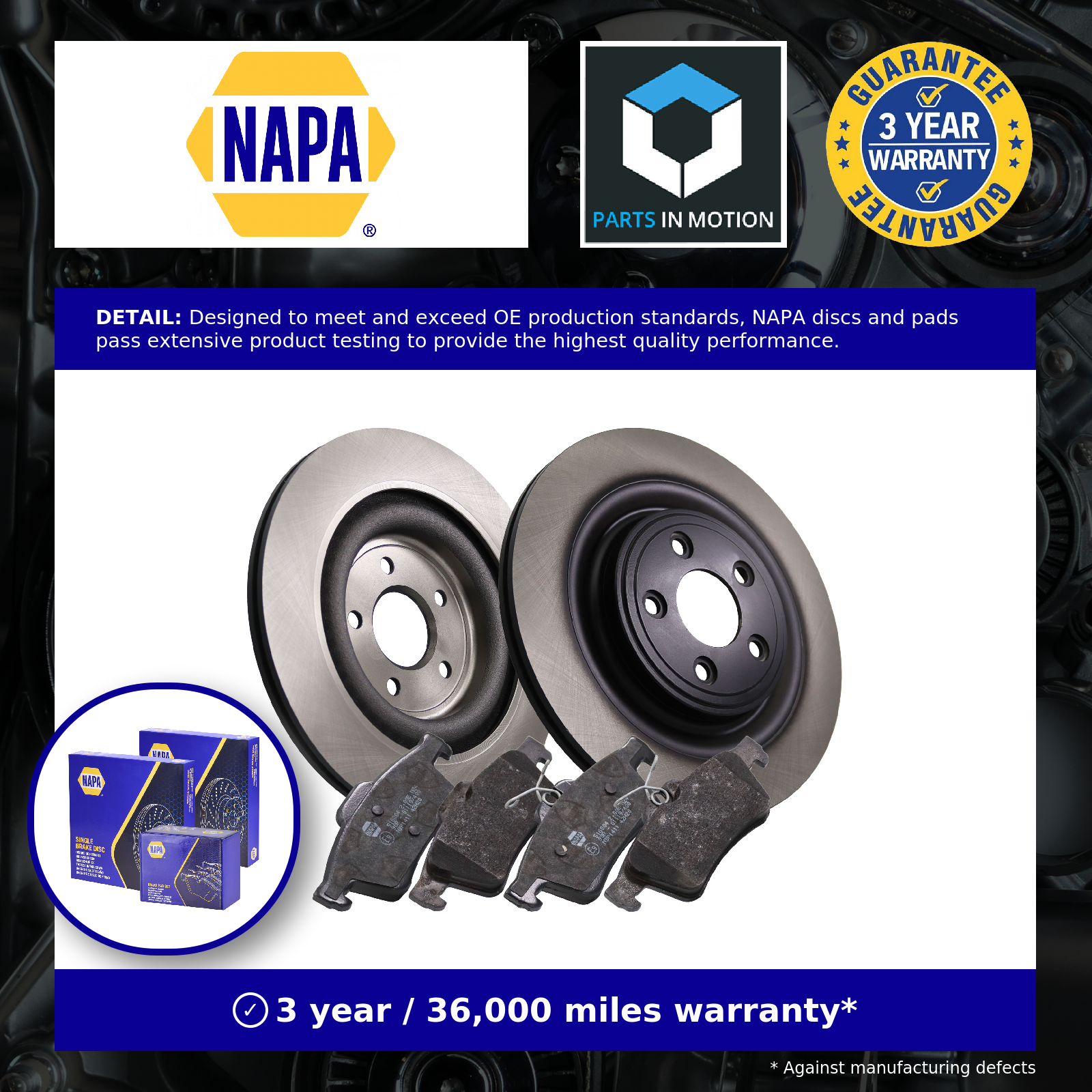Set of 2x Vented Brake Discs Pair with Pads NAPA NBD5535+NBP1411 [PM2819275]