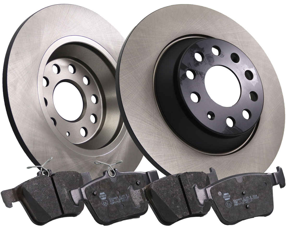 NAPA NBD5293+NBP1713 2x Solid Brake Discs and Pads