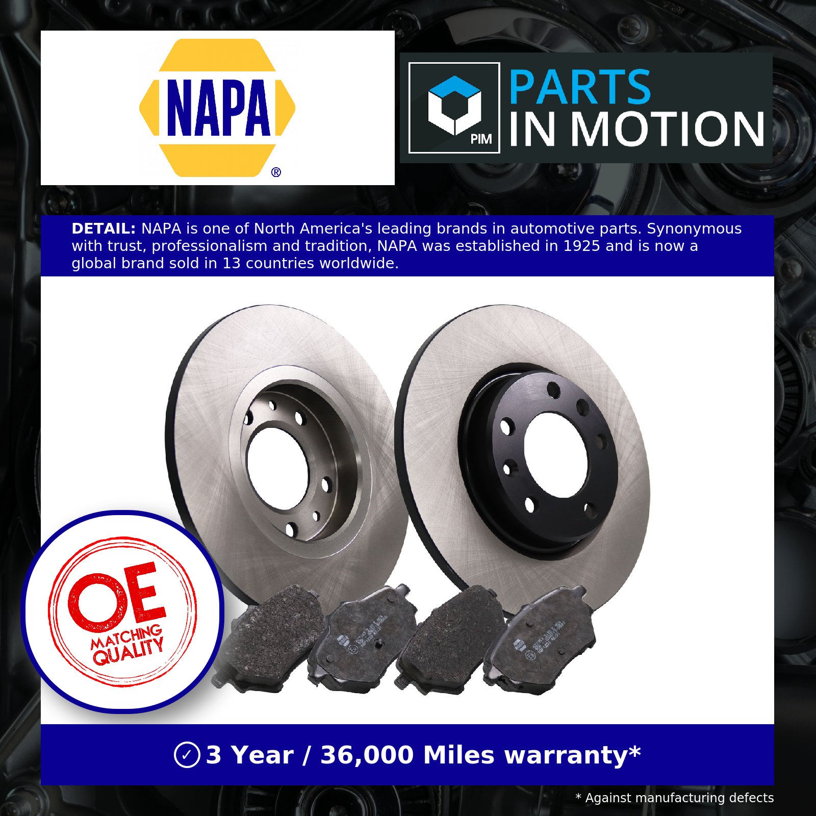 Set of 2x Solid Brake Discs Pair with Pads NAPA NBD5010+NBP1233 [PM2580037]