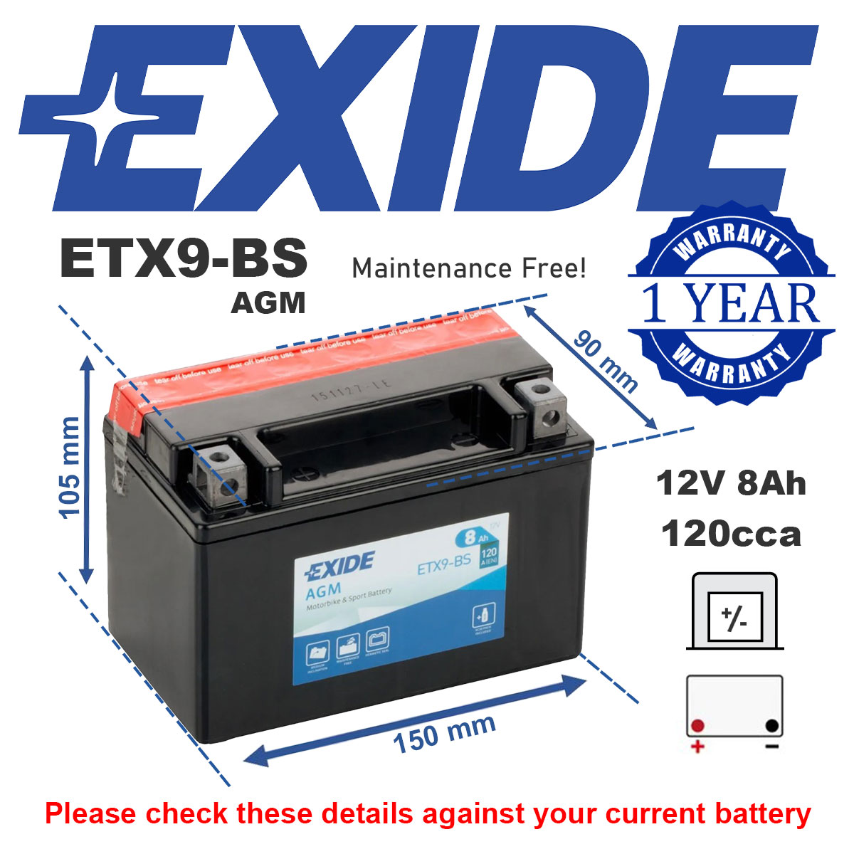 Exide YTX9-BS