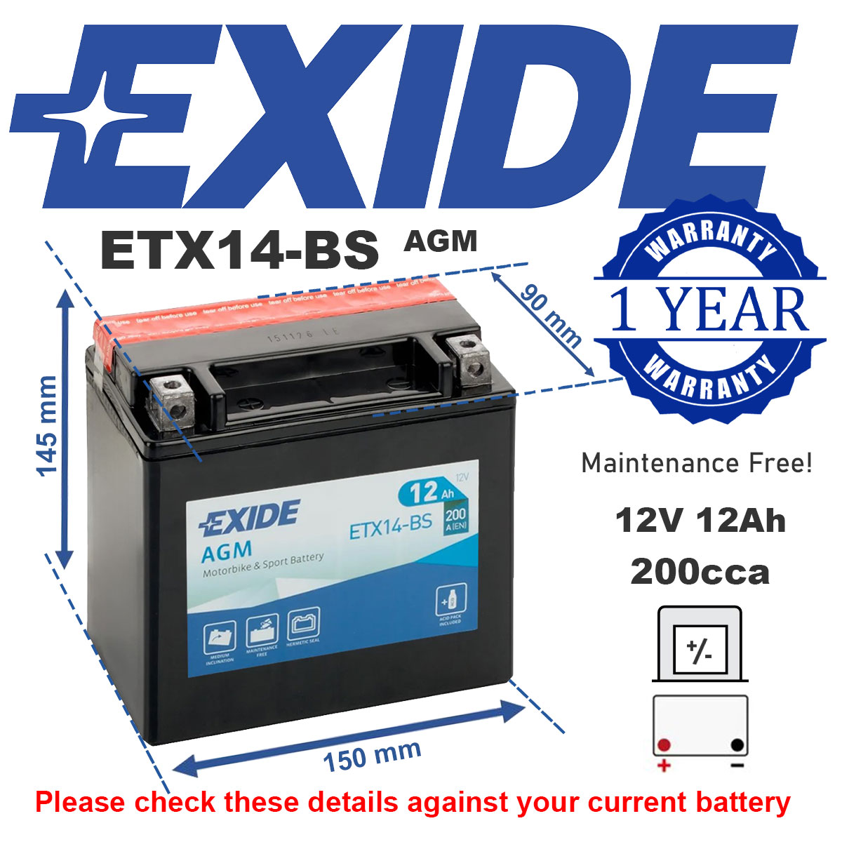 Exide ETX14-BS