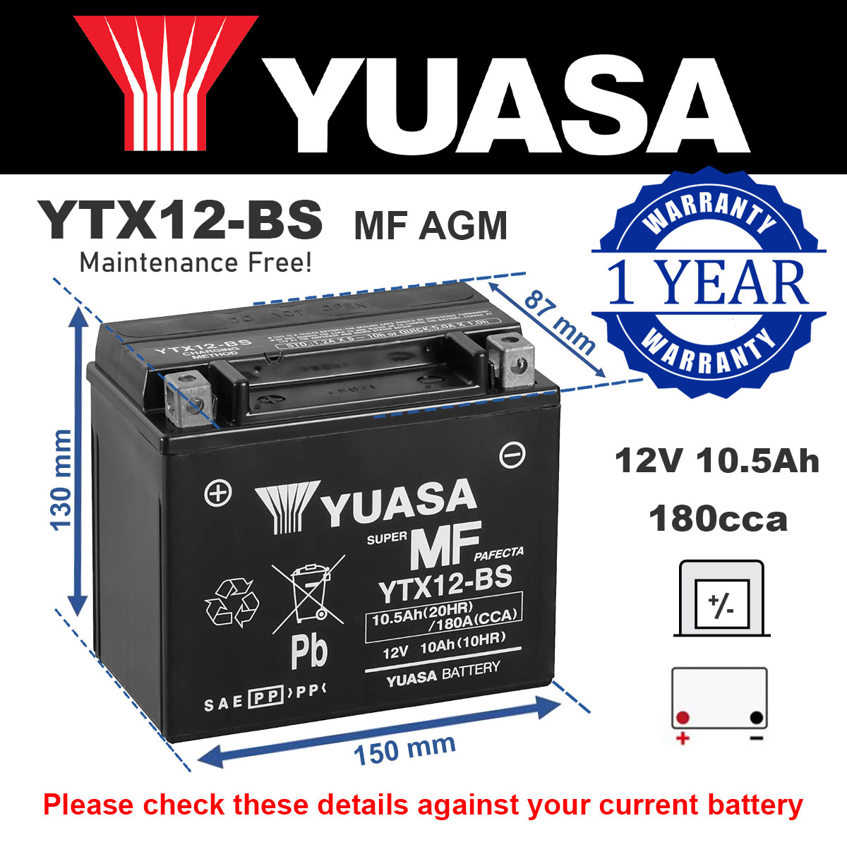 Yuasa YTX12-BS