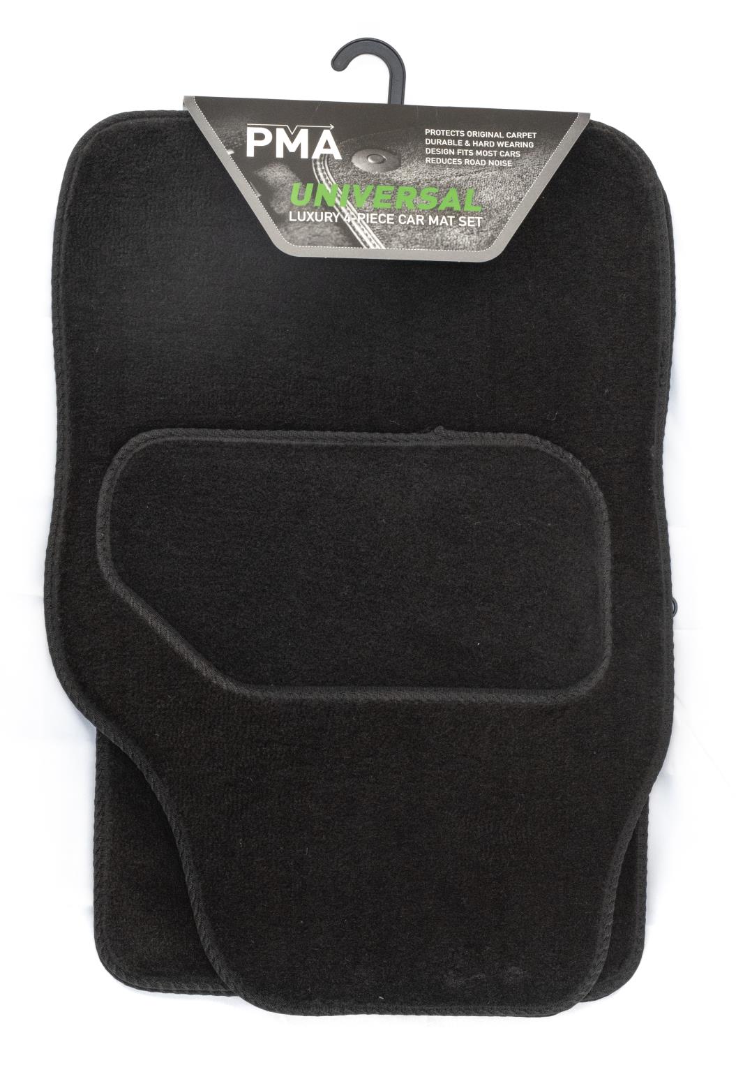 PMA PCM4507 UNIVERSAL LUXURY CAR MAT SET WITH HEAL PAD - 4 PIECE BLACK