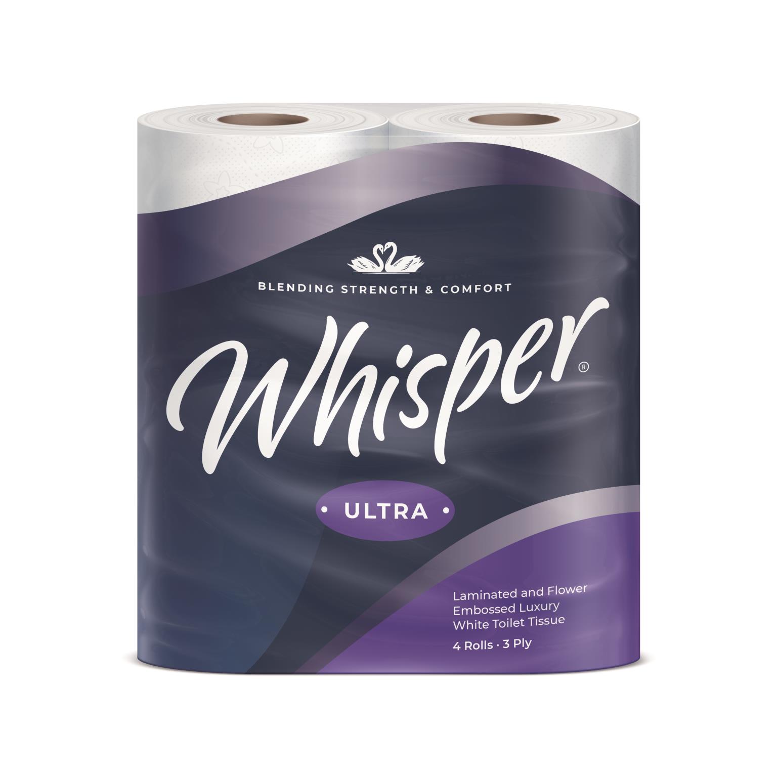 Whisper TLULTRA3 3 PLY LUXURY SOFT TOILET ROLLS - 10 PACKS OF 4