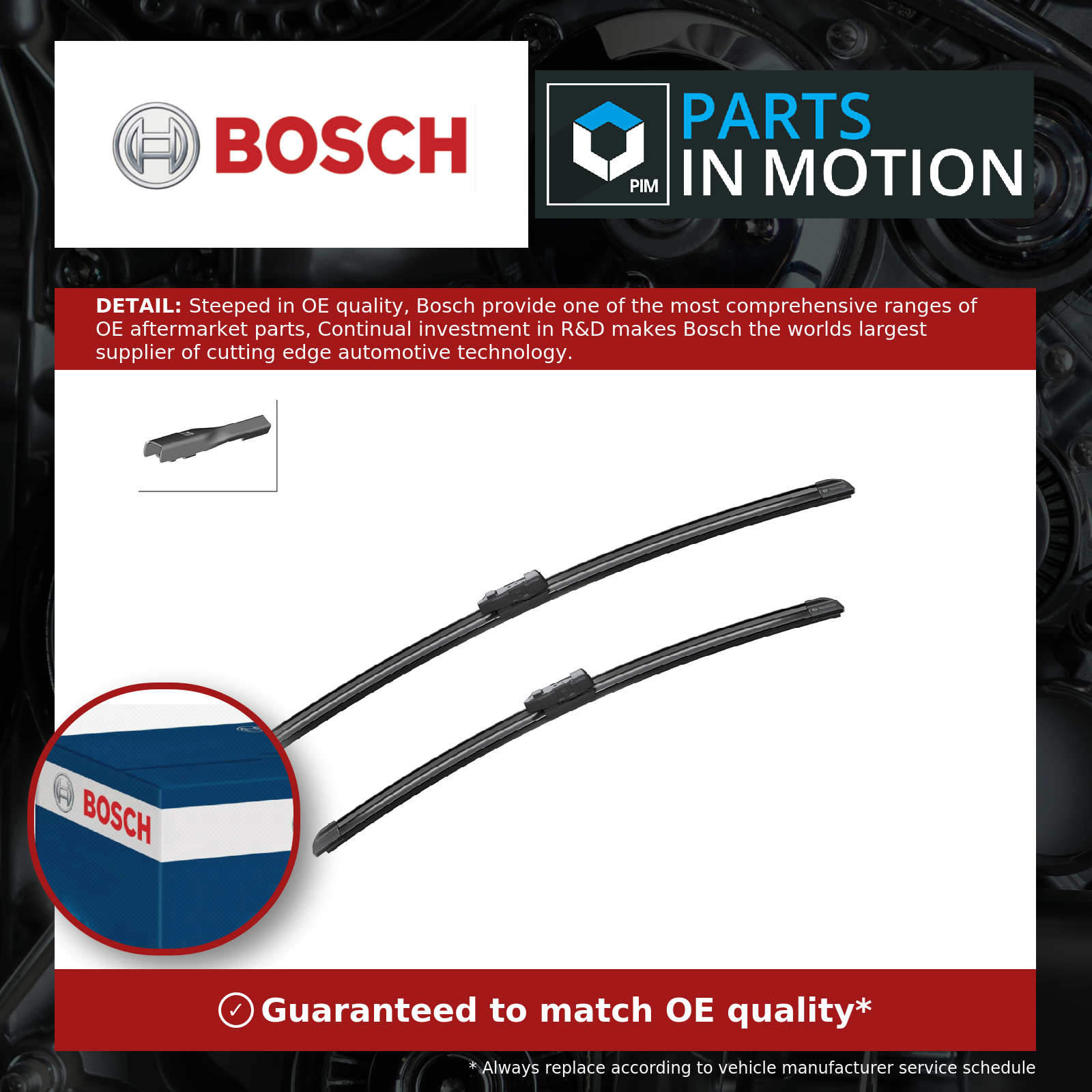 Bosch 2x Wiper Blades (Pair) Flat / Aero type Front A298S 3397007298 [PM287298]
