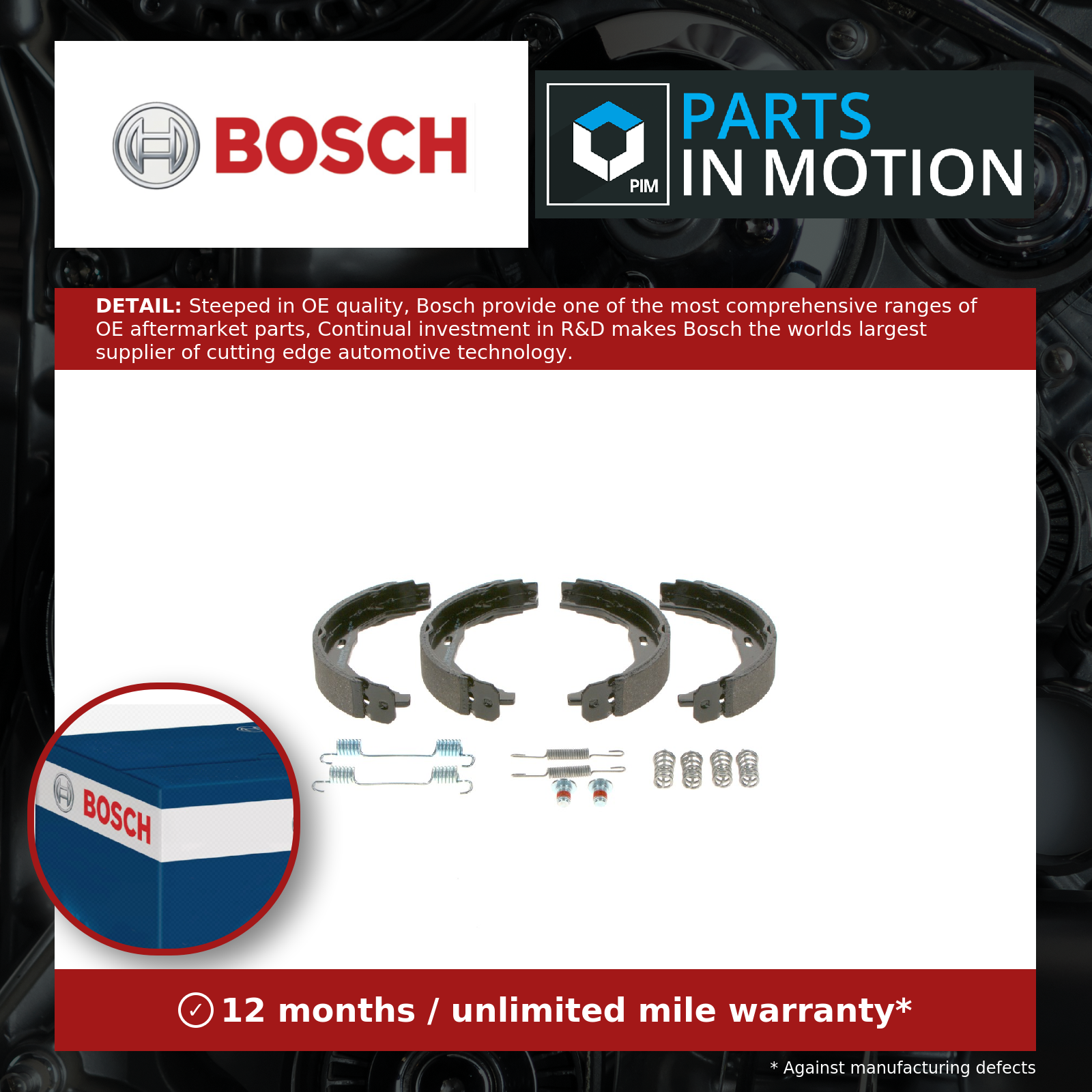 Bosch Handbrake Shoes Set 0986487723 [PM291378]