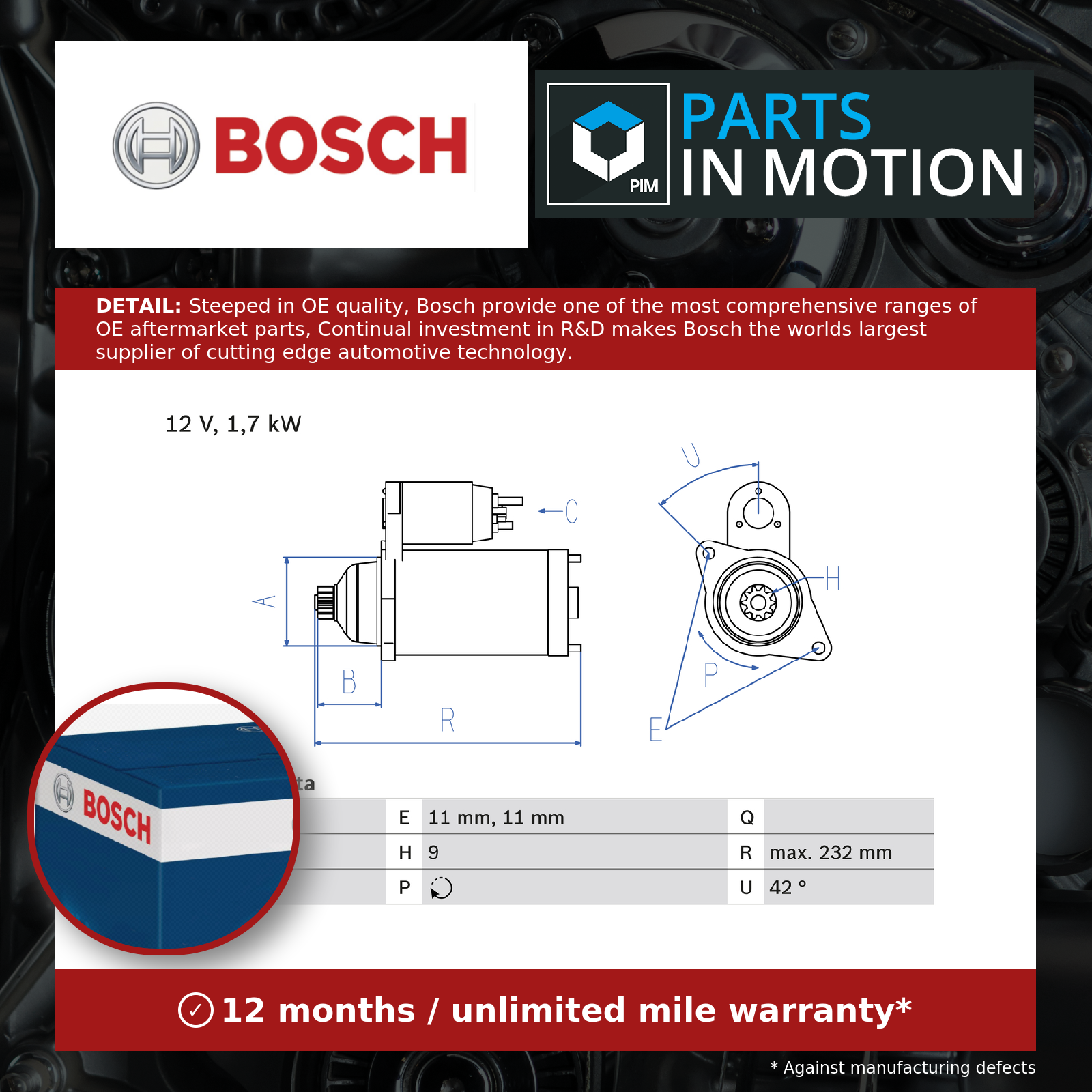 Bosch Starter Motor 0986022470 [PM343820]