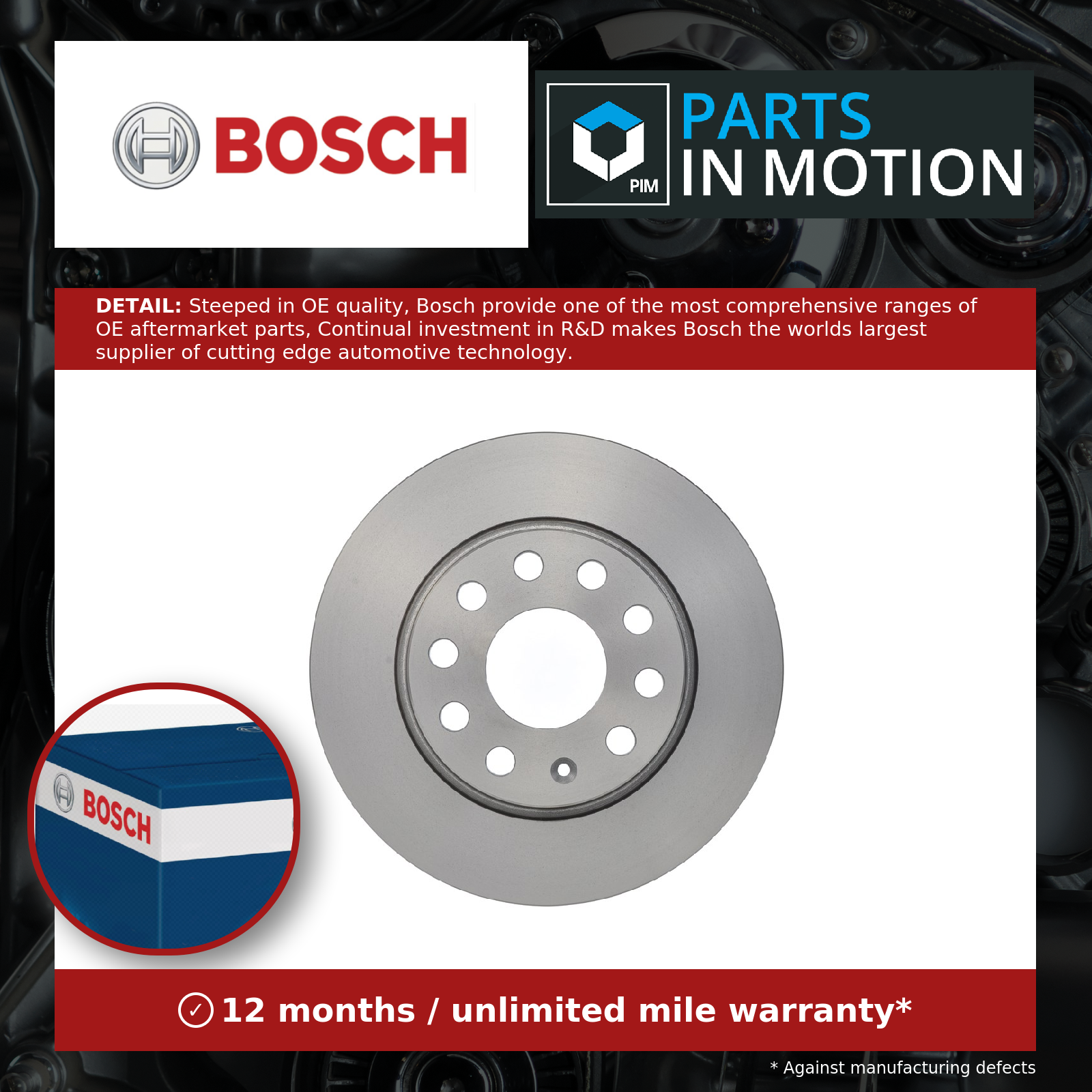 Bosch 2x Brake Discs Pair Solid Rear 0986479677 [PM410118]
