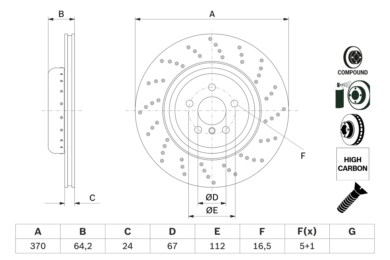 Bosch 0986479G13 Brake Disc Single Vented