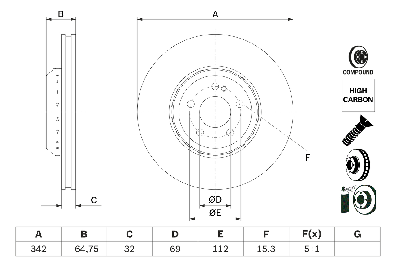 Bosch 0986479G35 2x Brake Discs Pair Vented
