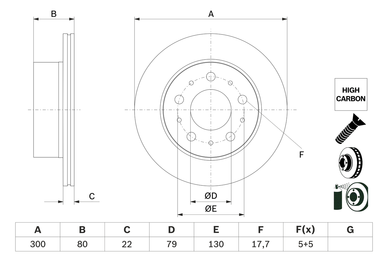 Bosch 0986479E02 2x Brake Discs Pair Vented