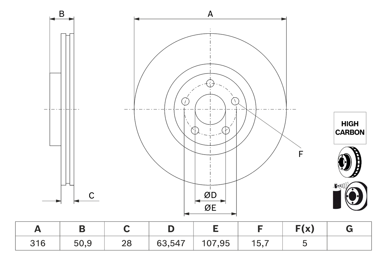 Bosch 0986479J32 2x Brake Discs Pair Vented