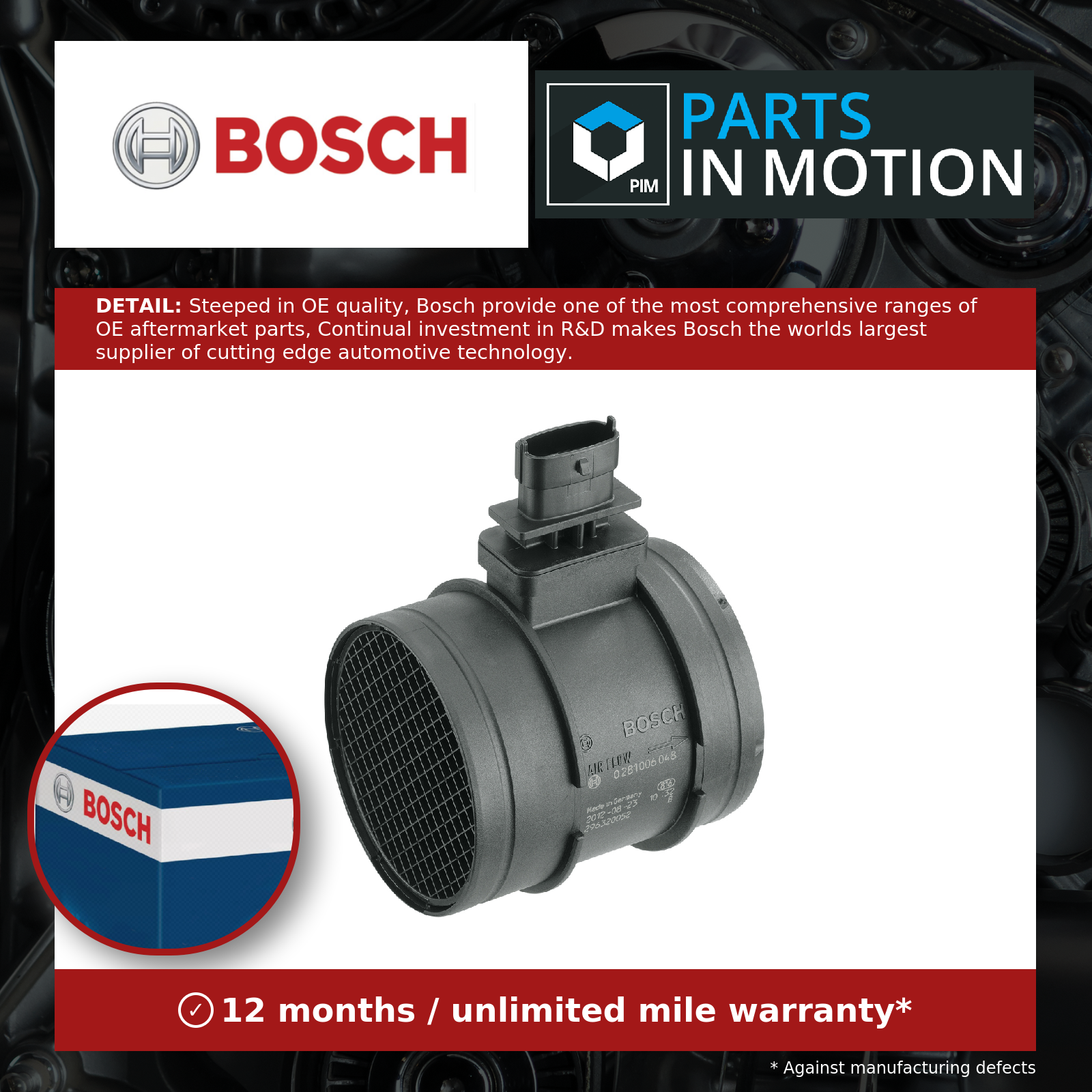 Genuine Bosch Mass Air Flow (MAF) Sensor 0281006048 - 5 Year Warranty
