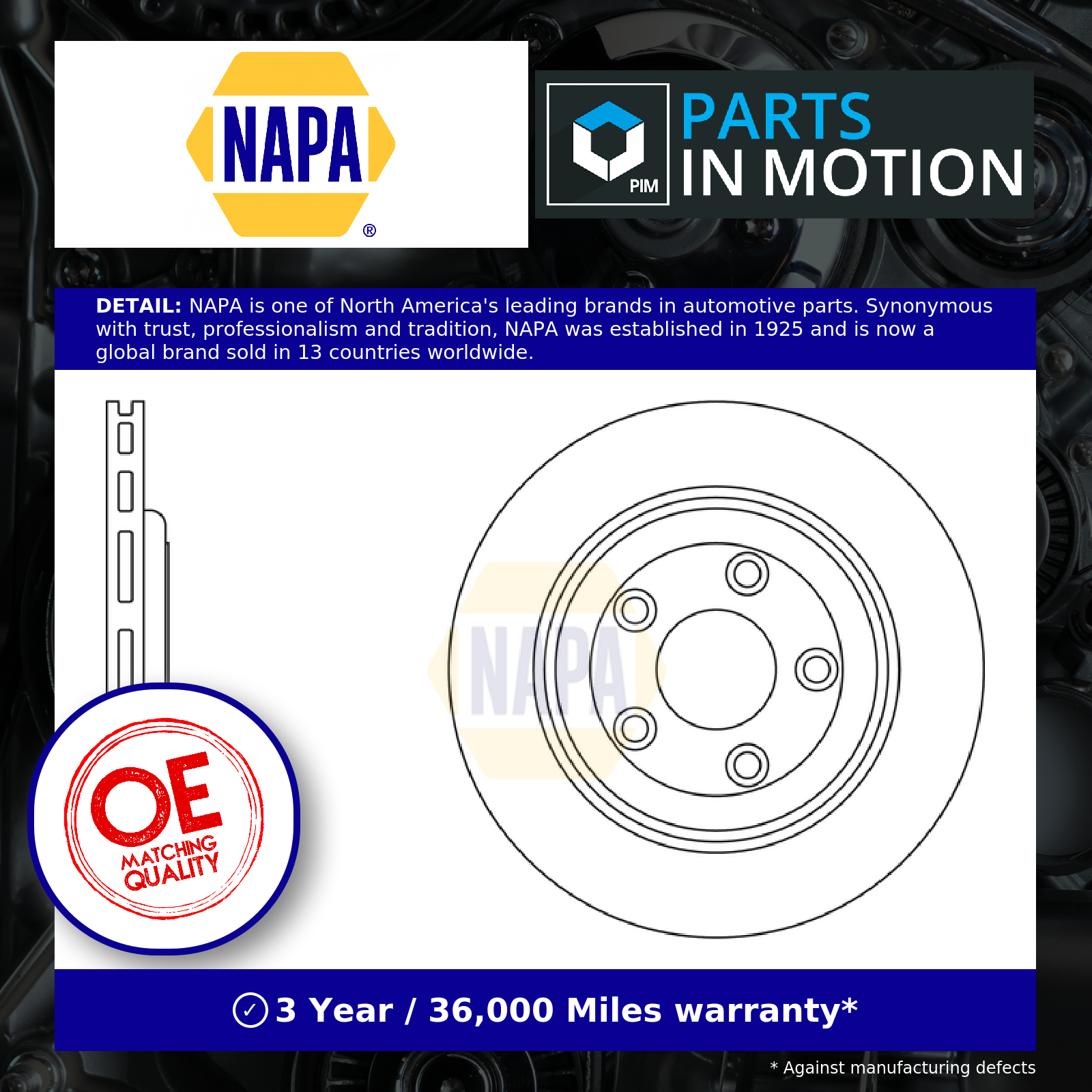 NAPA 2x Brake Discs Pair Vented Rear NBD5903 [PM2138027]