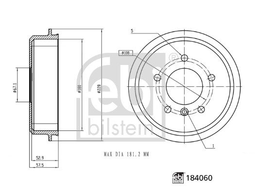 Febi 184060 2x Brake Drums (Pair)