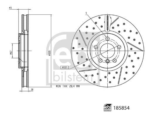 Febi 185854 2x Brake Discs Pair Vented