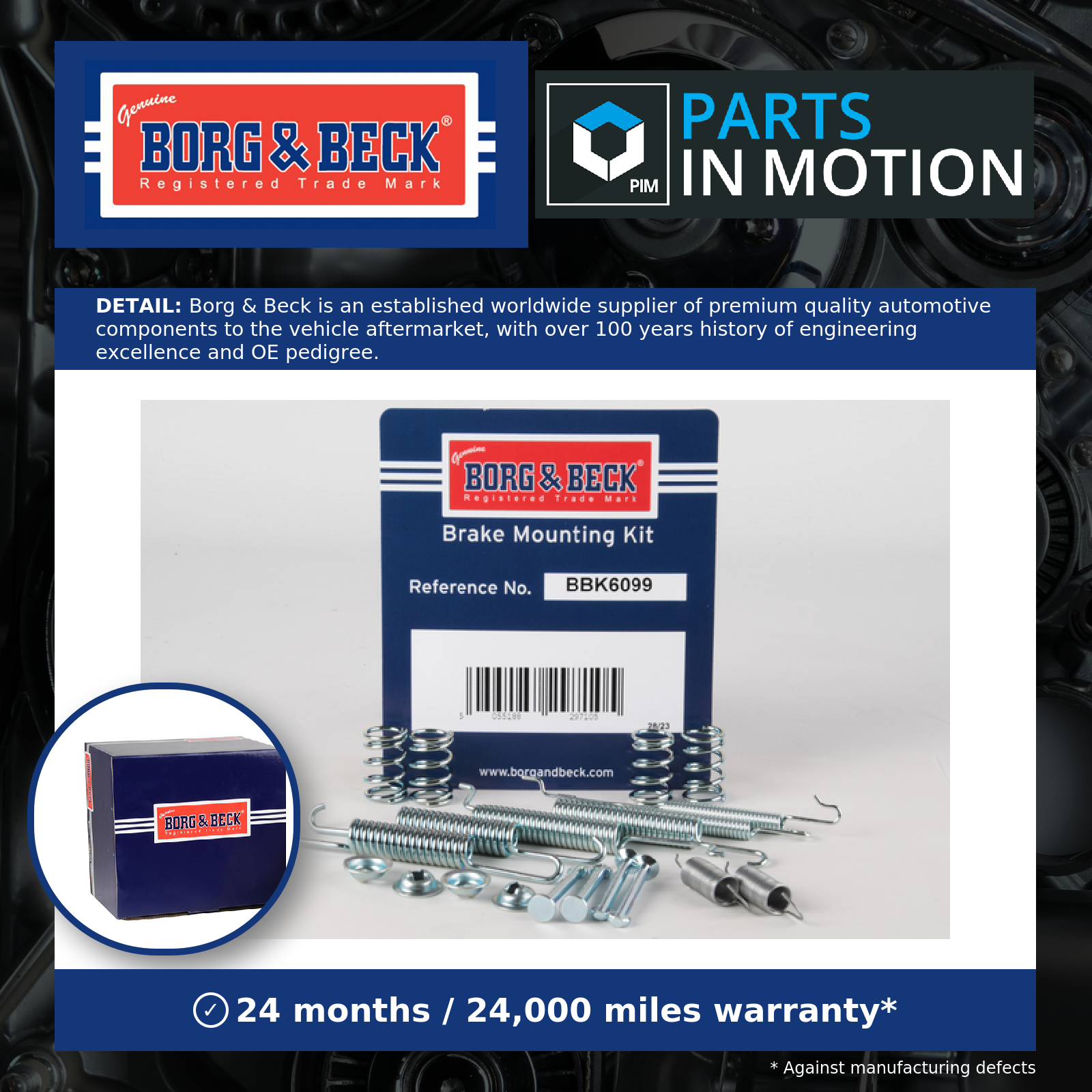 Borg & Beck Hand Brake Shoe Fitting Kit Rear BBK6099 [PM673518]