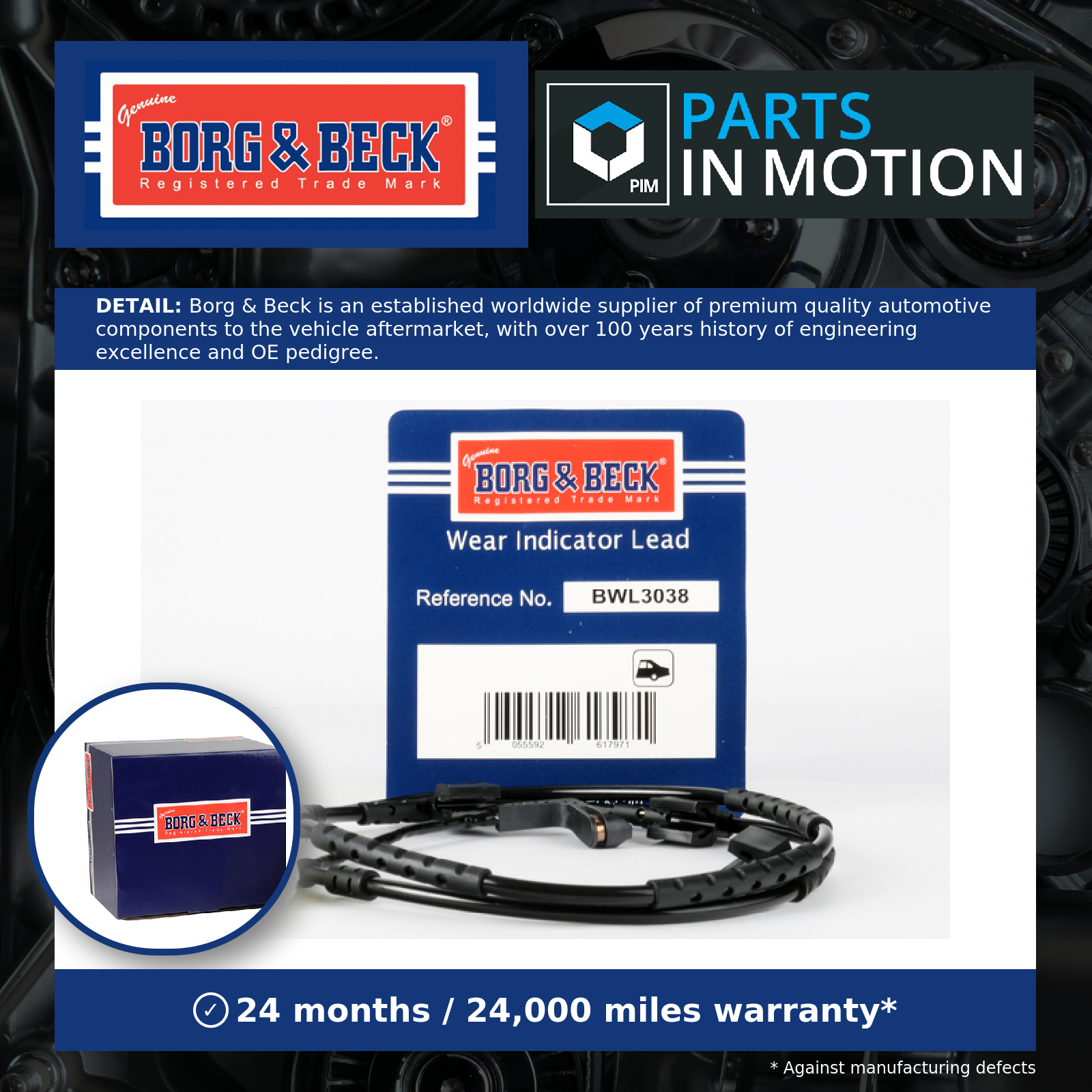 Borg & Beck Brake Pad Wear Indicator Sensor Rear BWL3038 [PM676051]