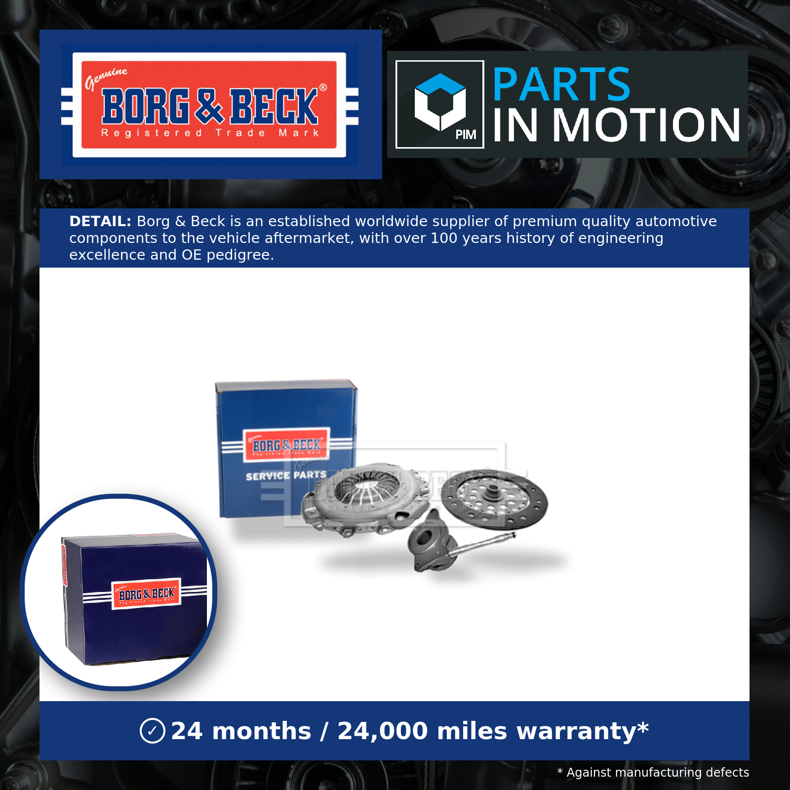 Borg & Beck Clutch Kit 3pc (Cover+Plate+CSC) HKT1244 [PM680145]