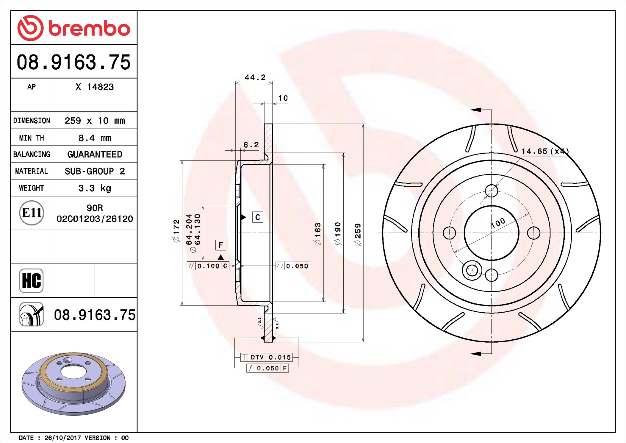 Brembo 08.9163.75 2x Brake Discs Pair