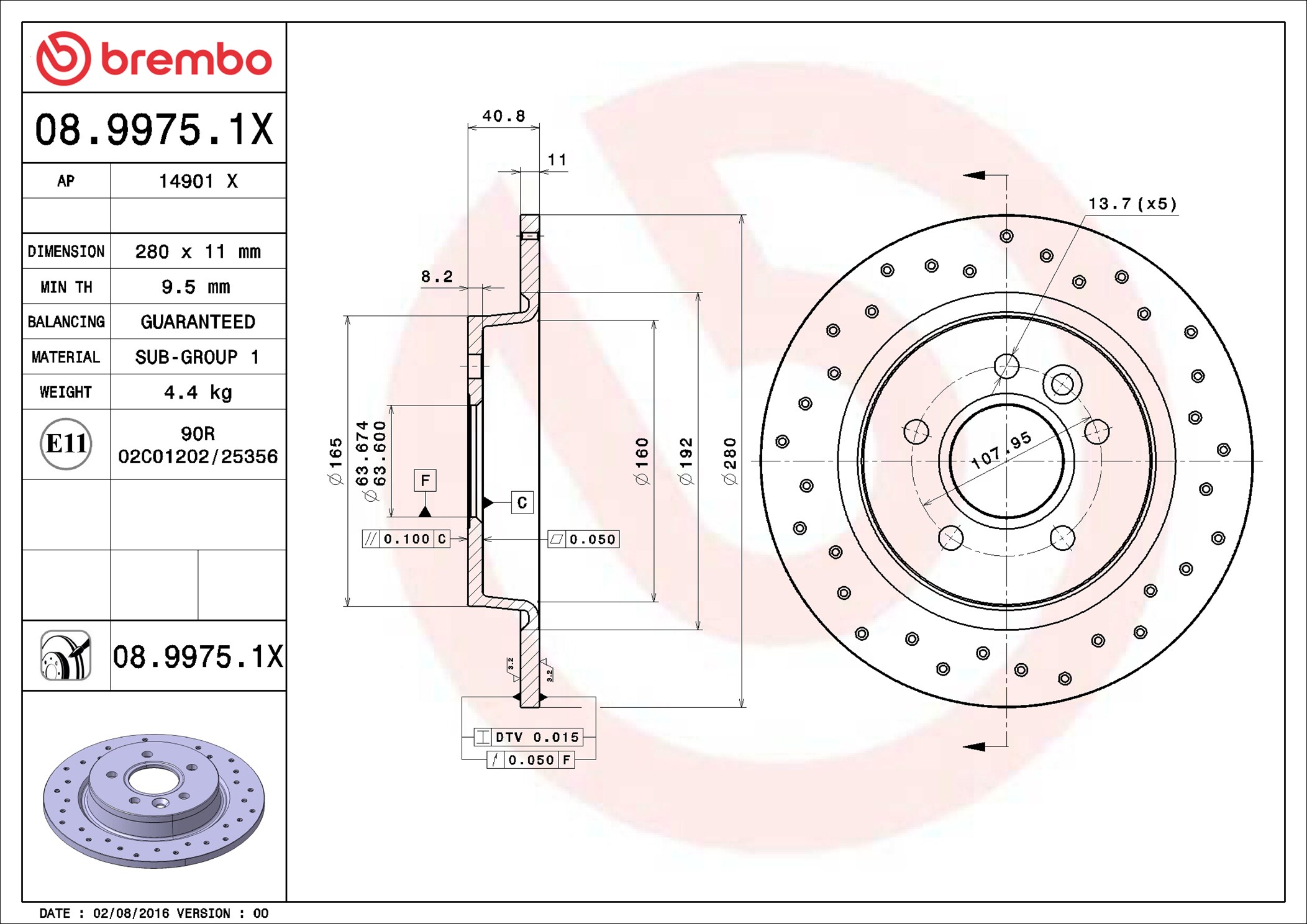 Brembo 08.9975.1X 2x Brake Discs Pair