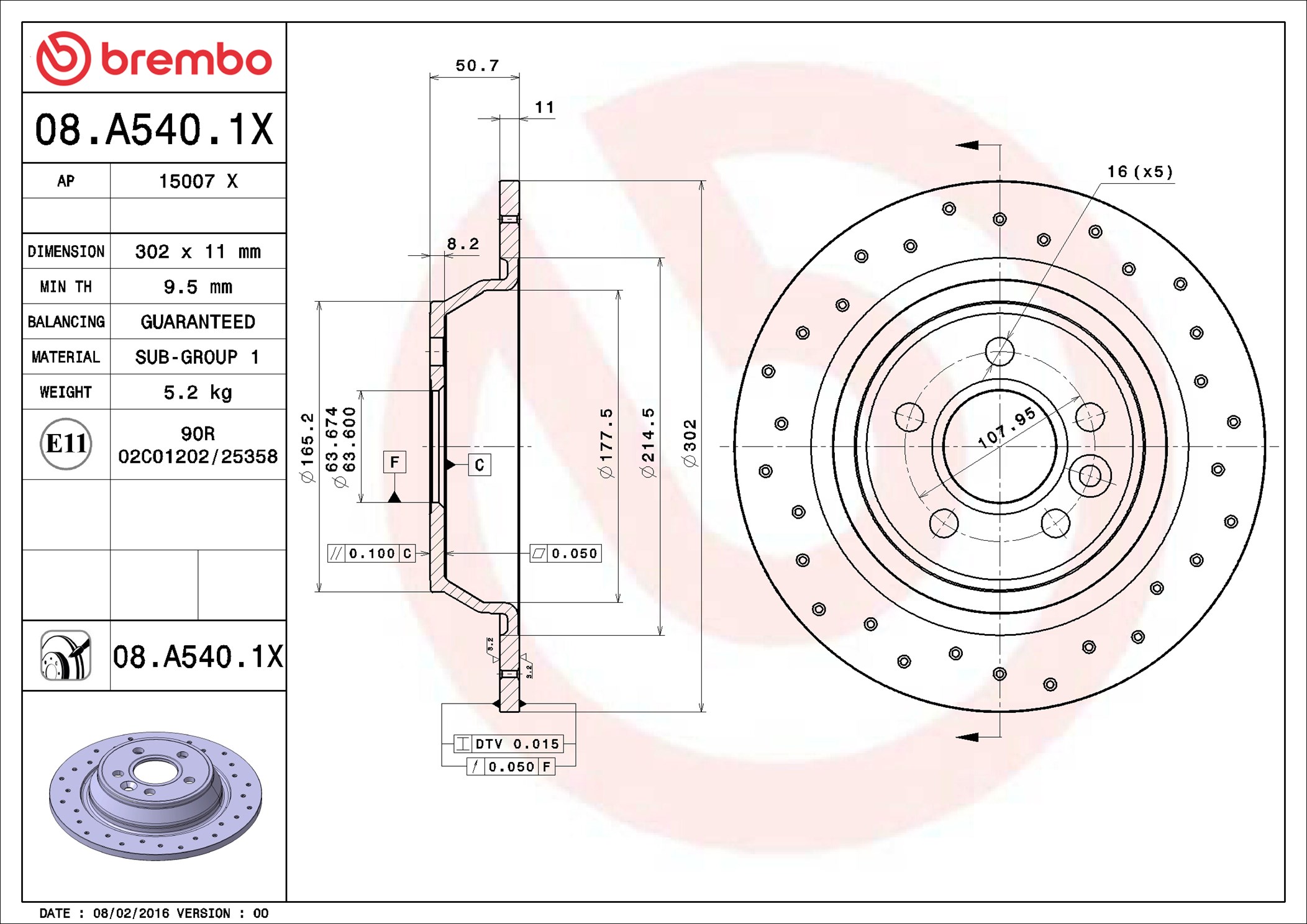 Brembo 08.A540.1X 2x Brake Discs Pair