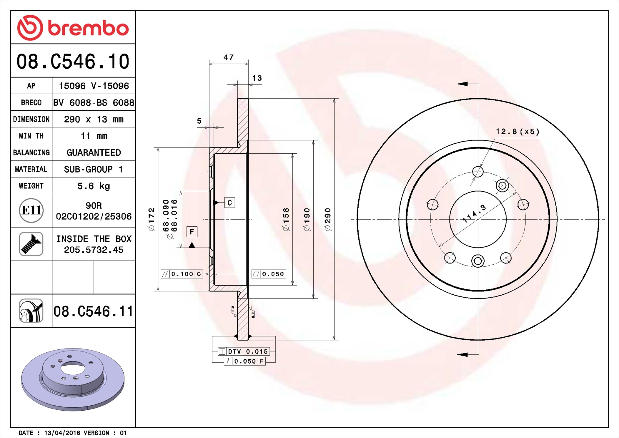 Brembo 08.C546.11 2x Brake Discs Pair Solid