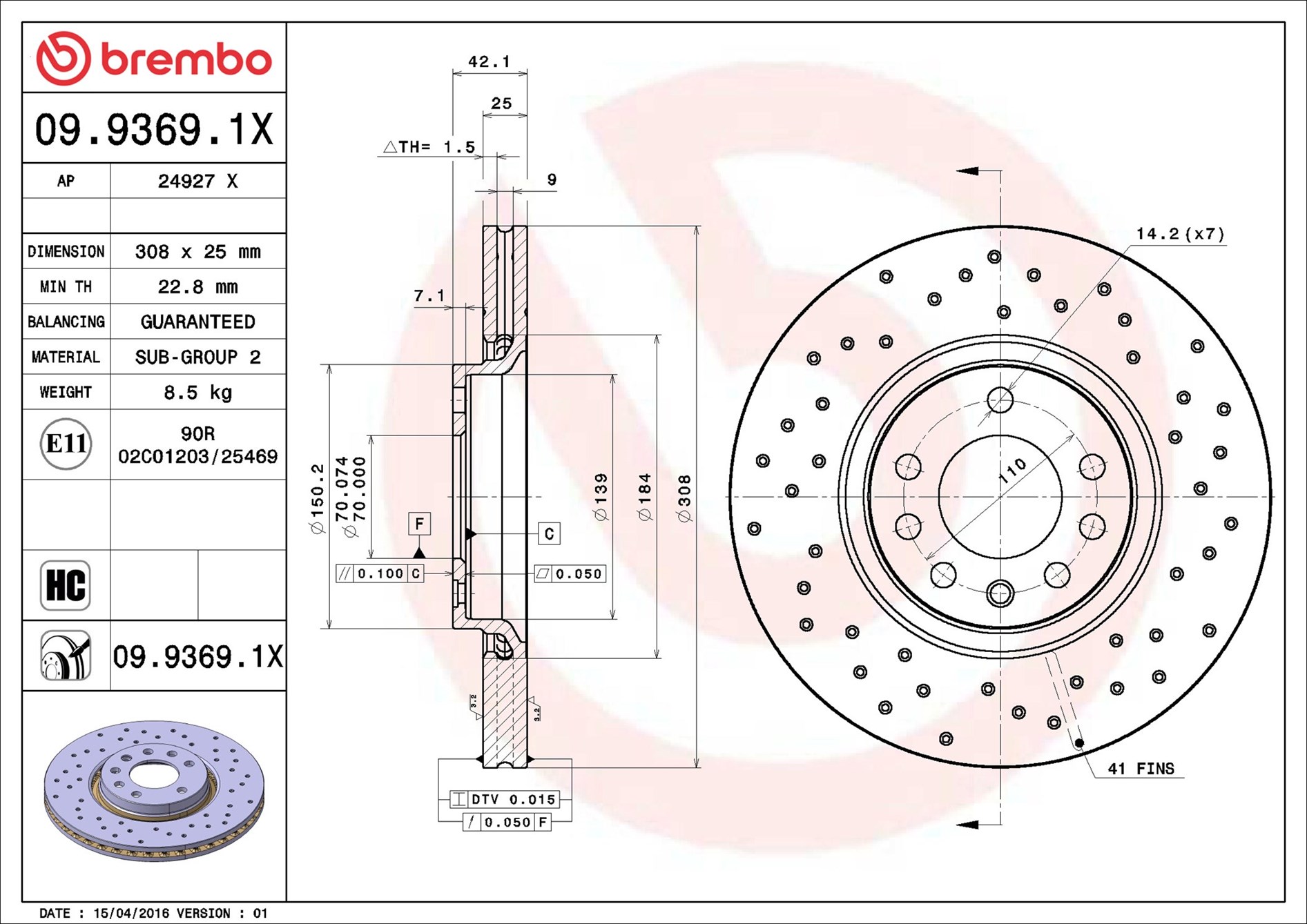 Brembo 09.9369.1X 2x Brake Discs Pair Vented