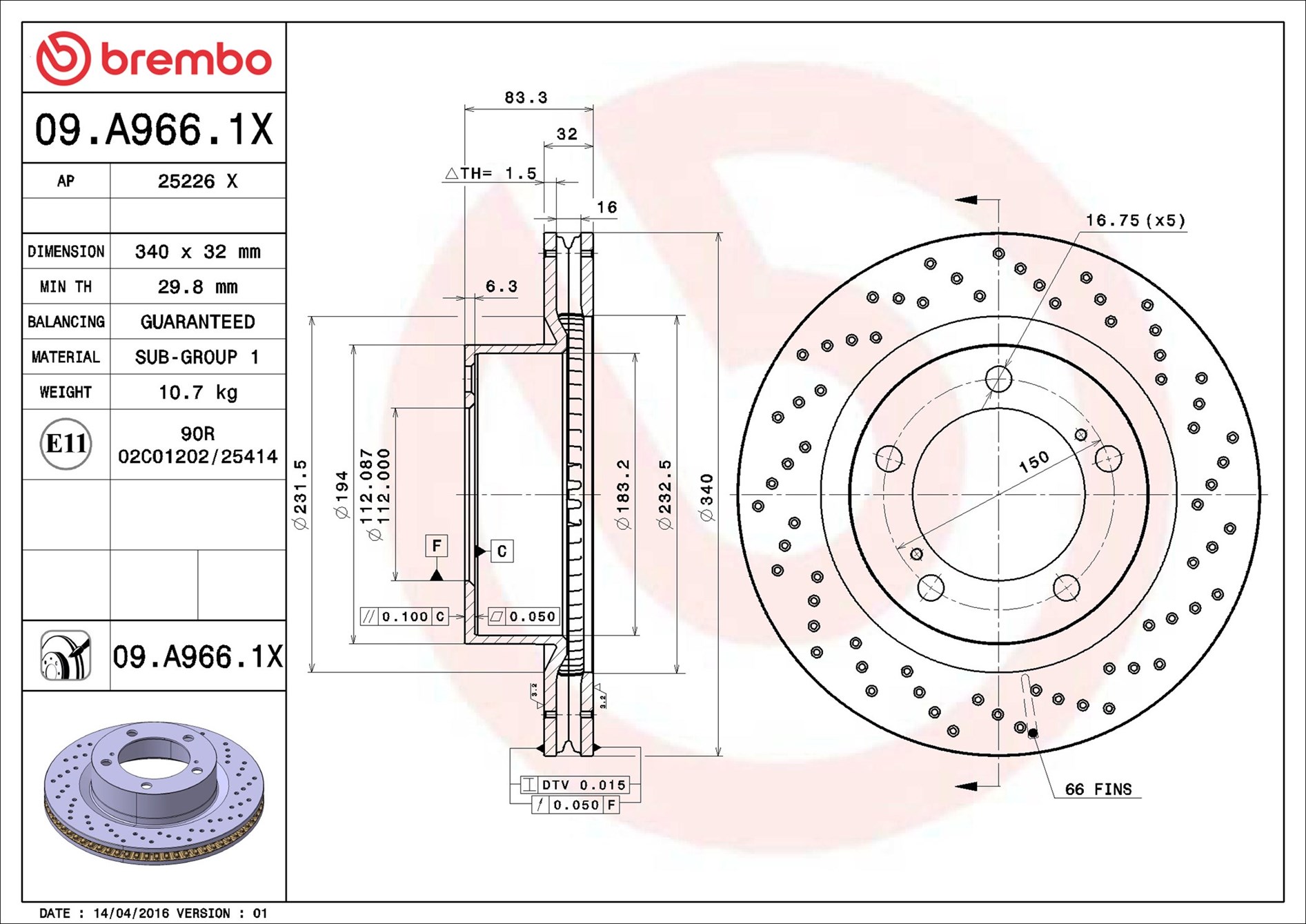 Brembo 09.A966.1X