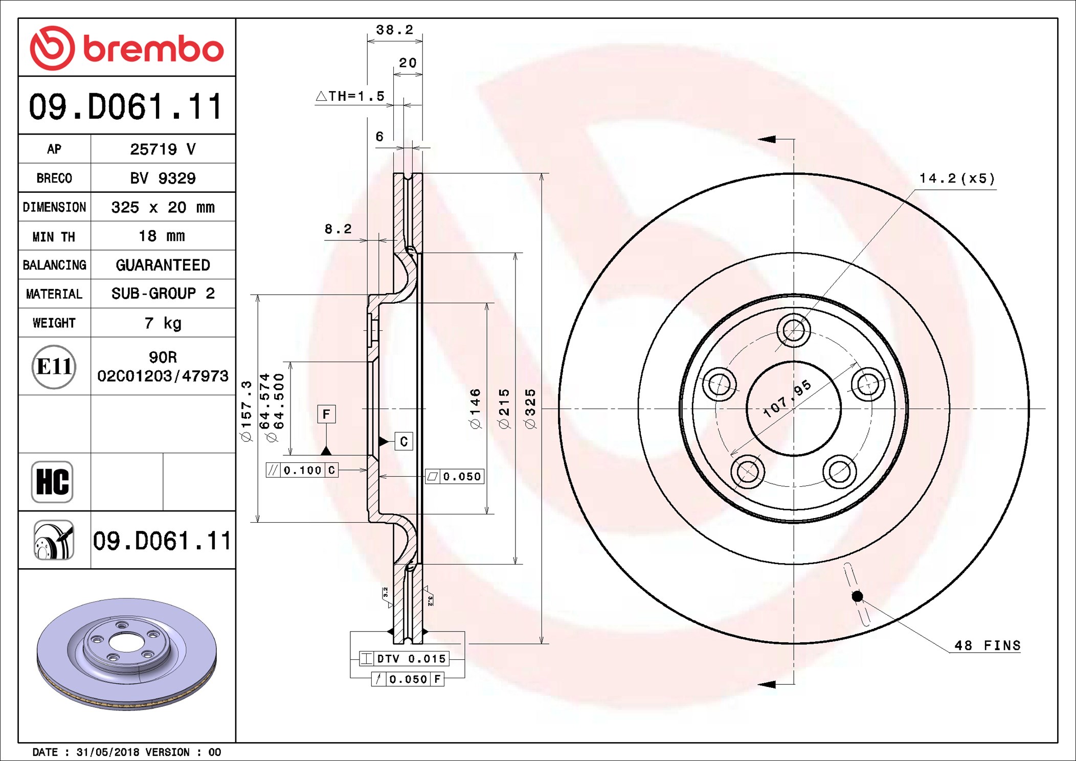 Brembo 09.D061.11 2x Brake Discs Pair Vented