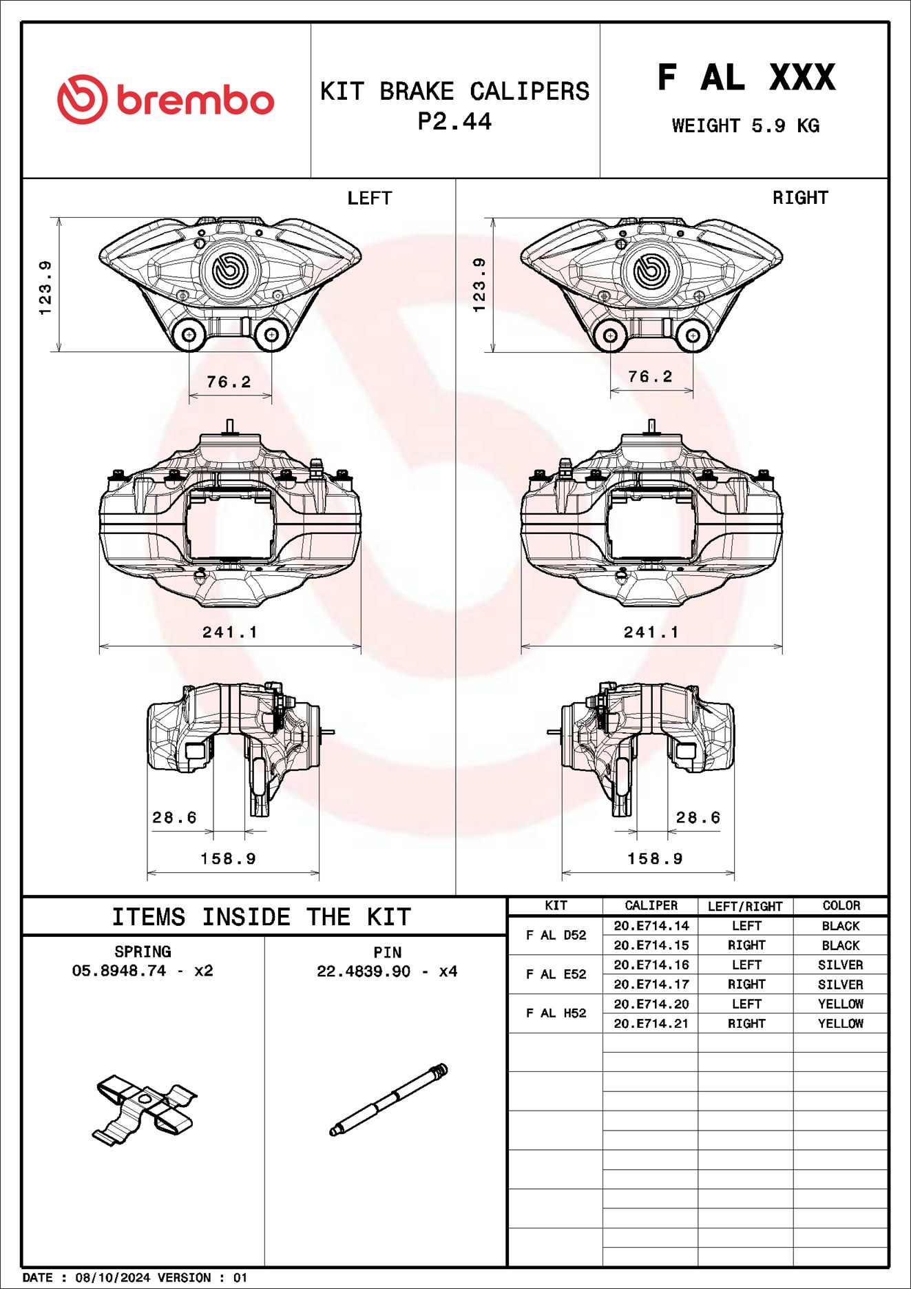 Brembo FALD52 Brake Caliper Axle Kit Rear