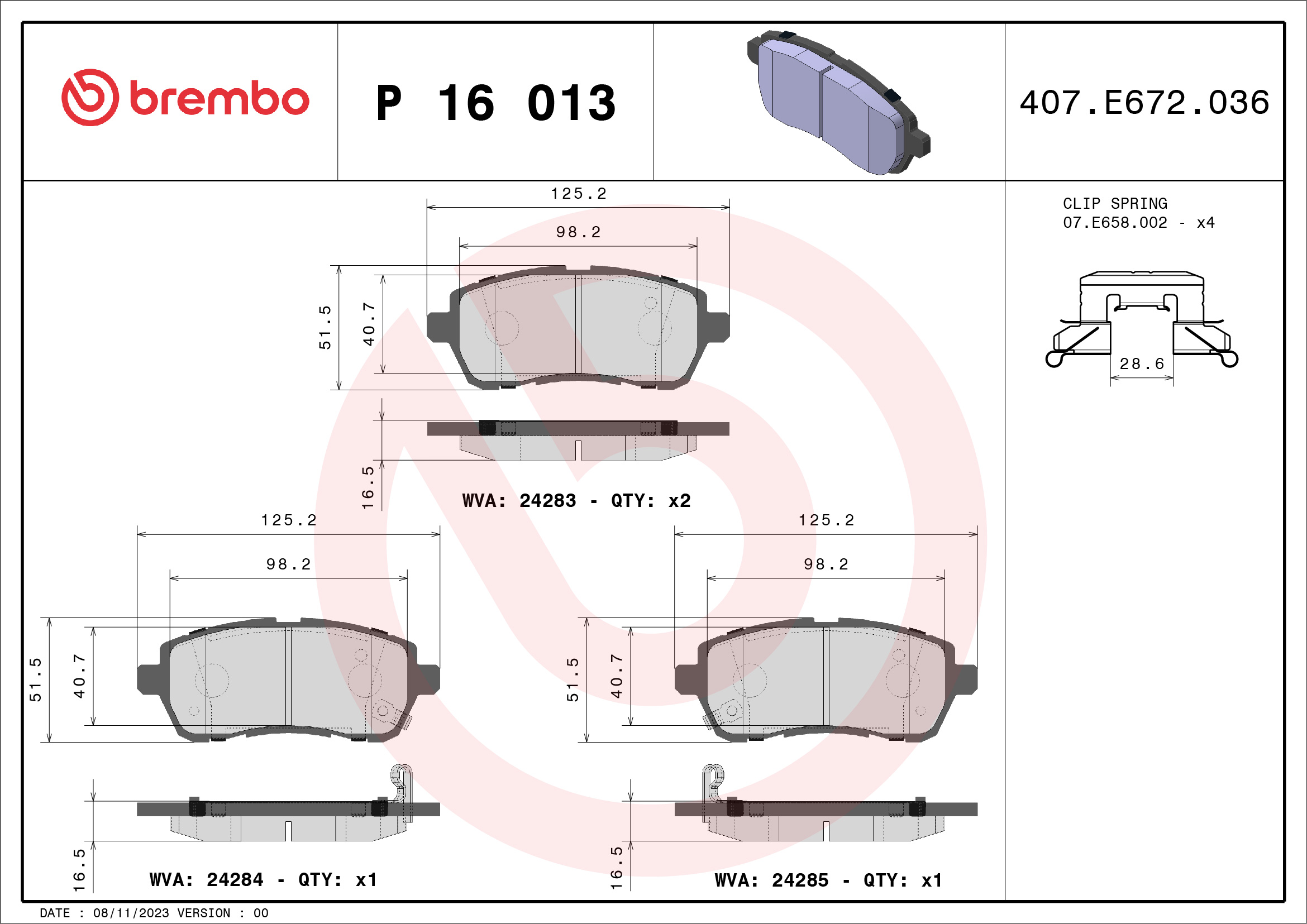Brembo P16013 Brake Pads Set