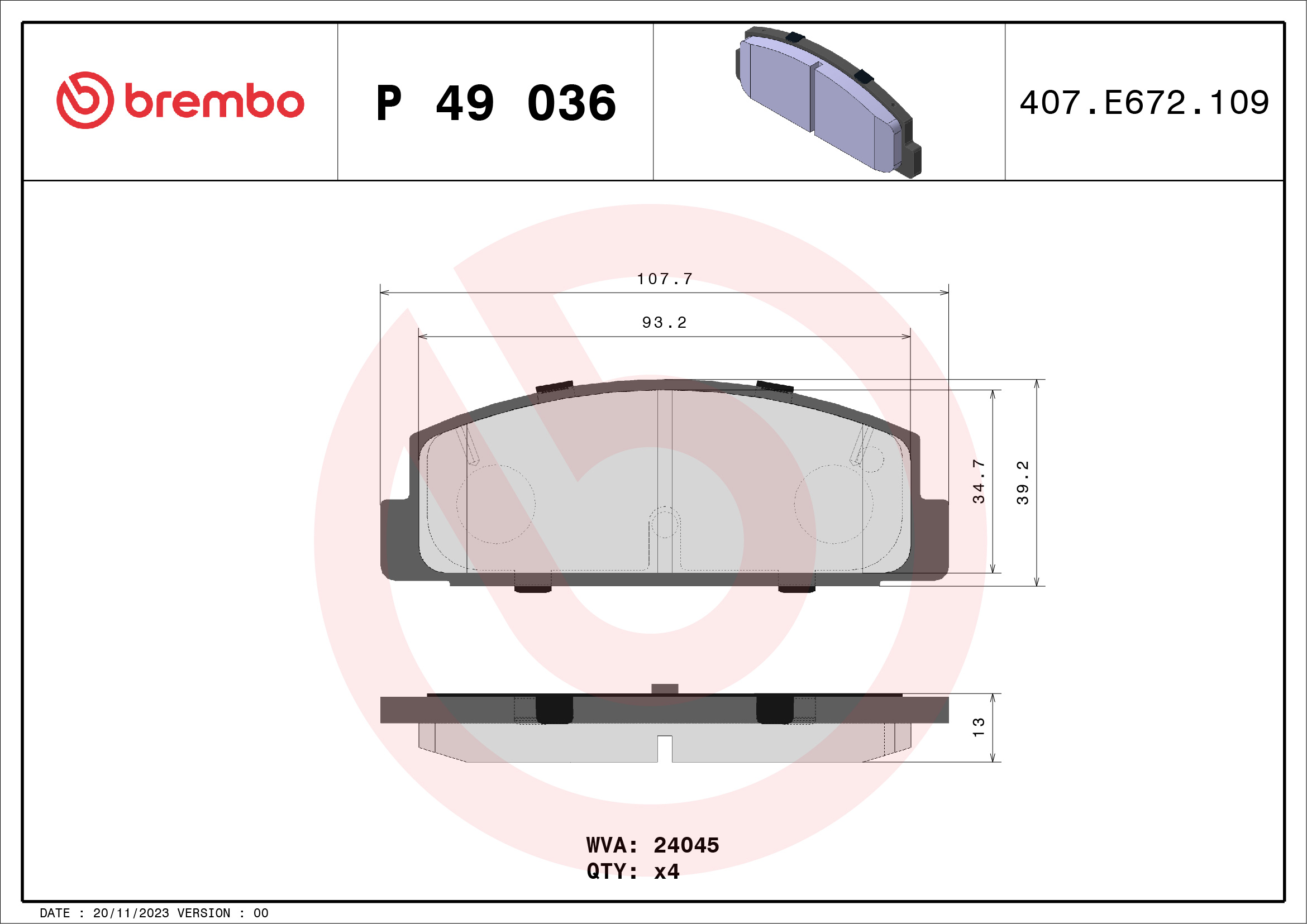 Brembo P49036 Brake Pads Set