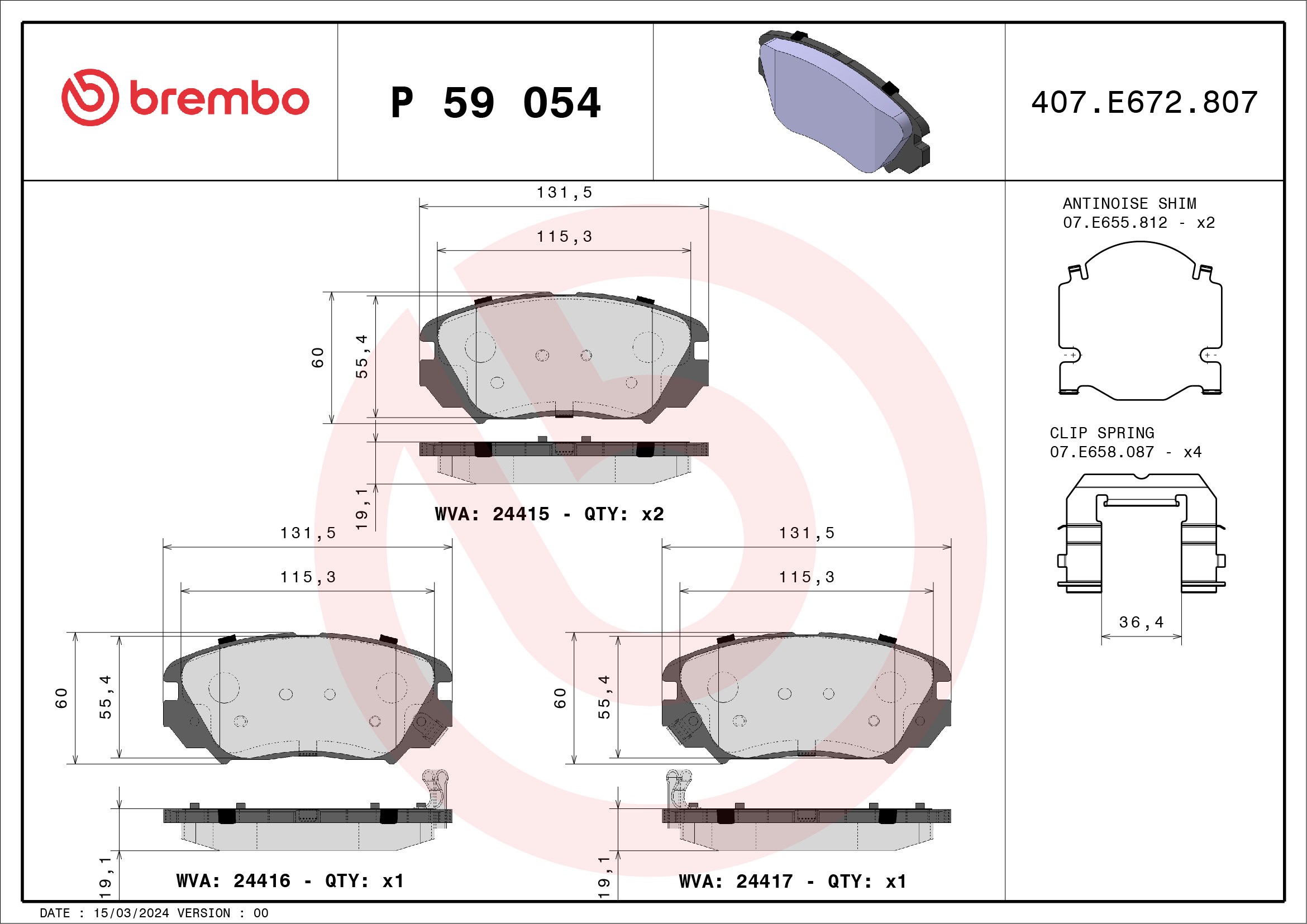 Brembo P59054 Brake Pads Set