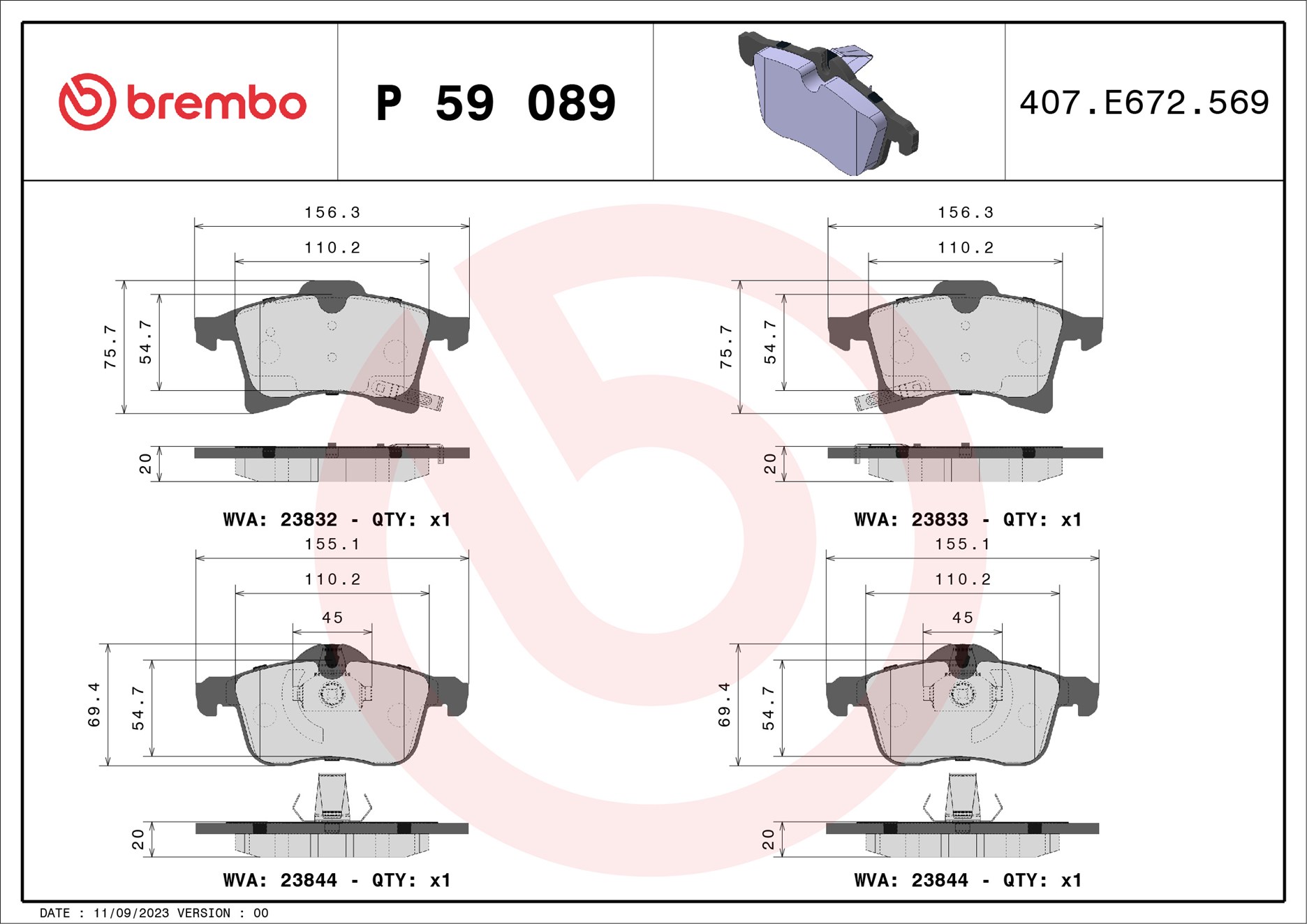 Brembo P59089 Brake Pads Set