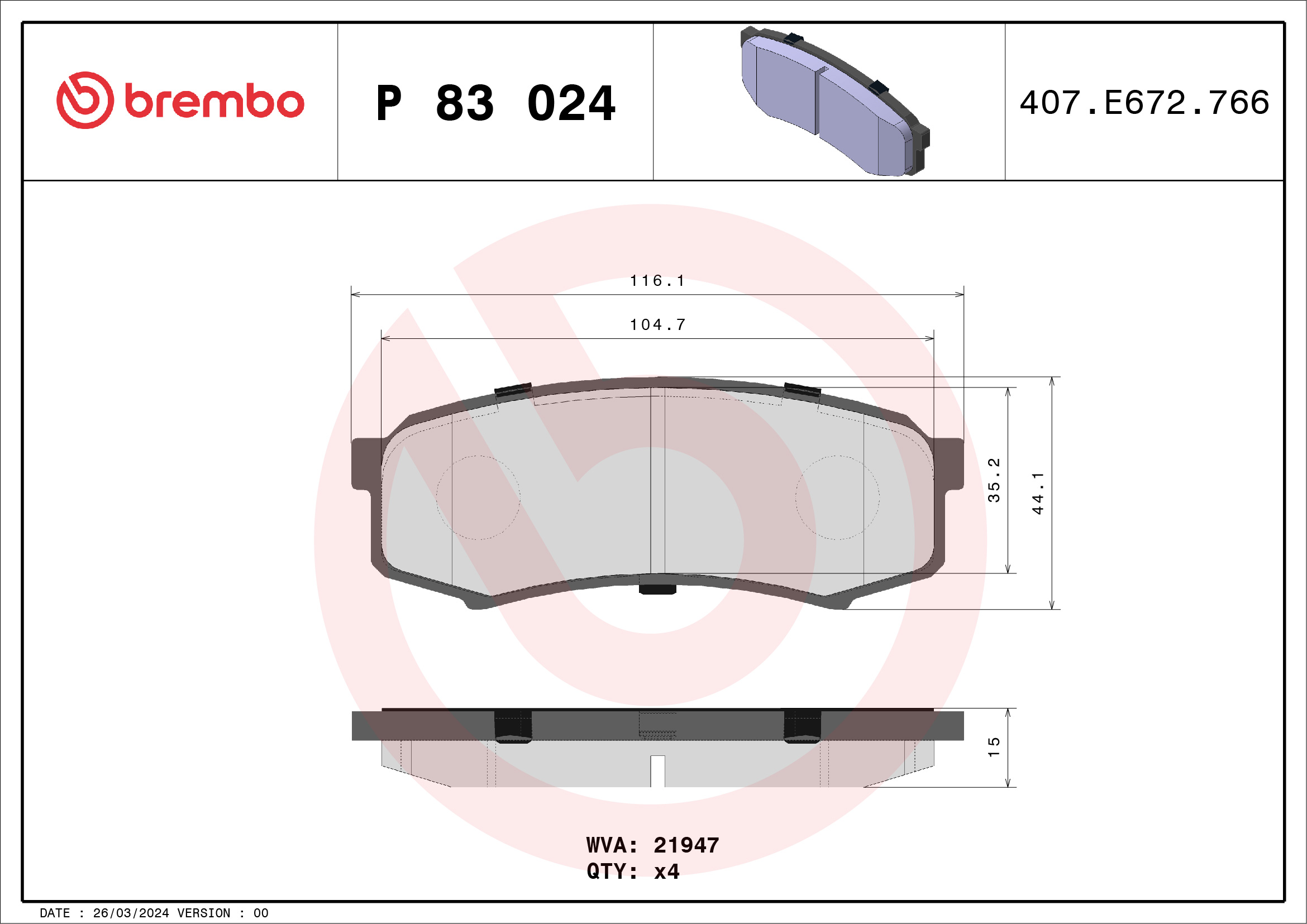 Brembo P83024 Brake Pads Set