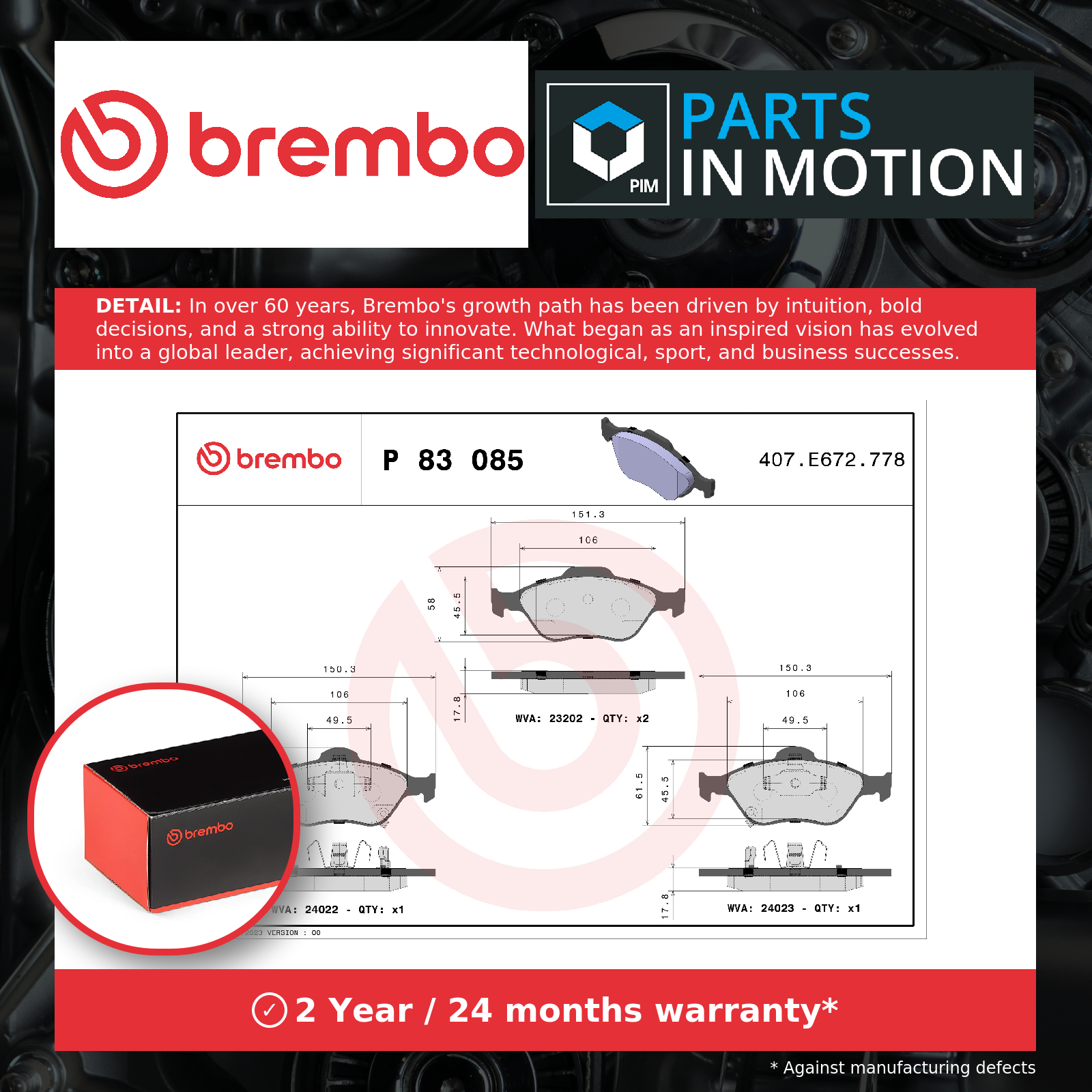 Brembo Brake Pads Set Front P83085 [PM2262705]