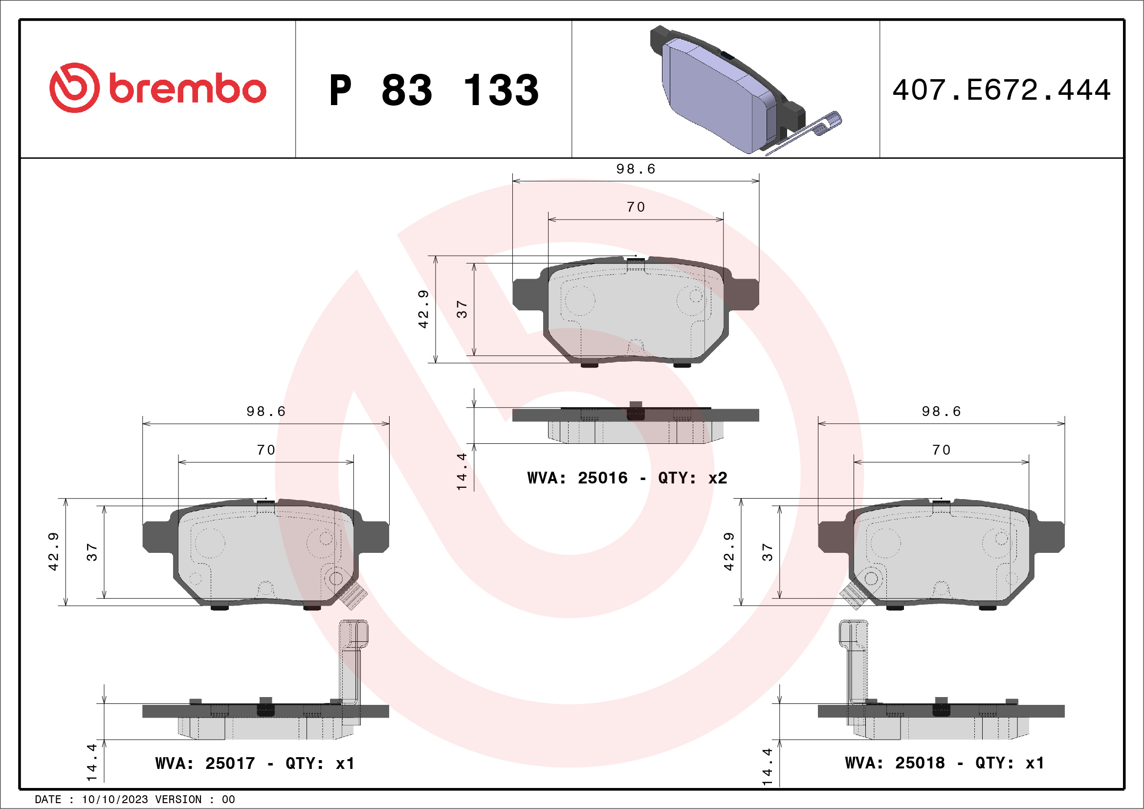 Brembo P83133 Brake Pads Set