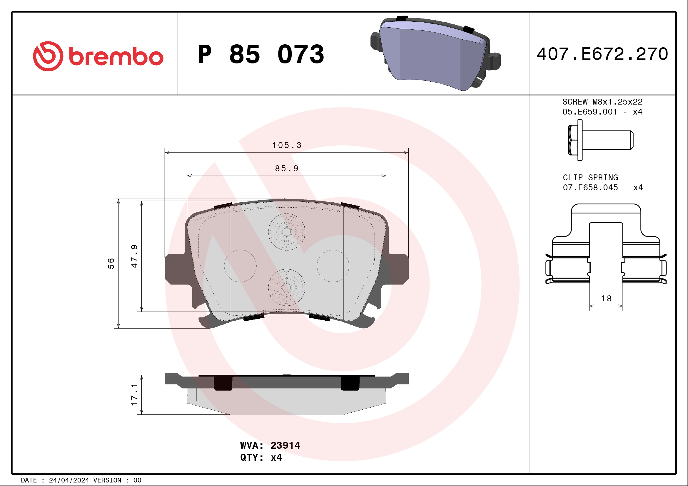 Brembo P85073 Brake Pads Set