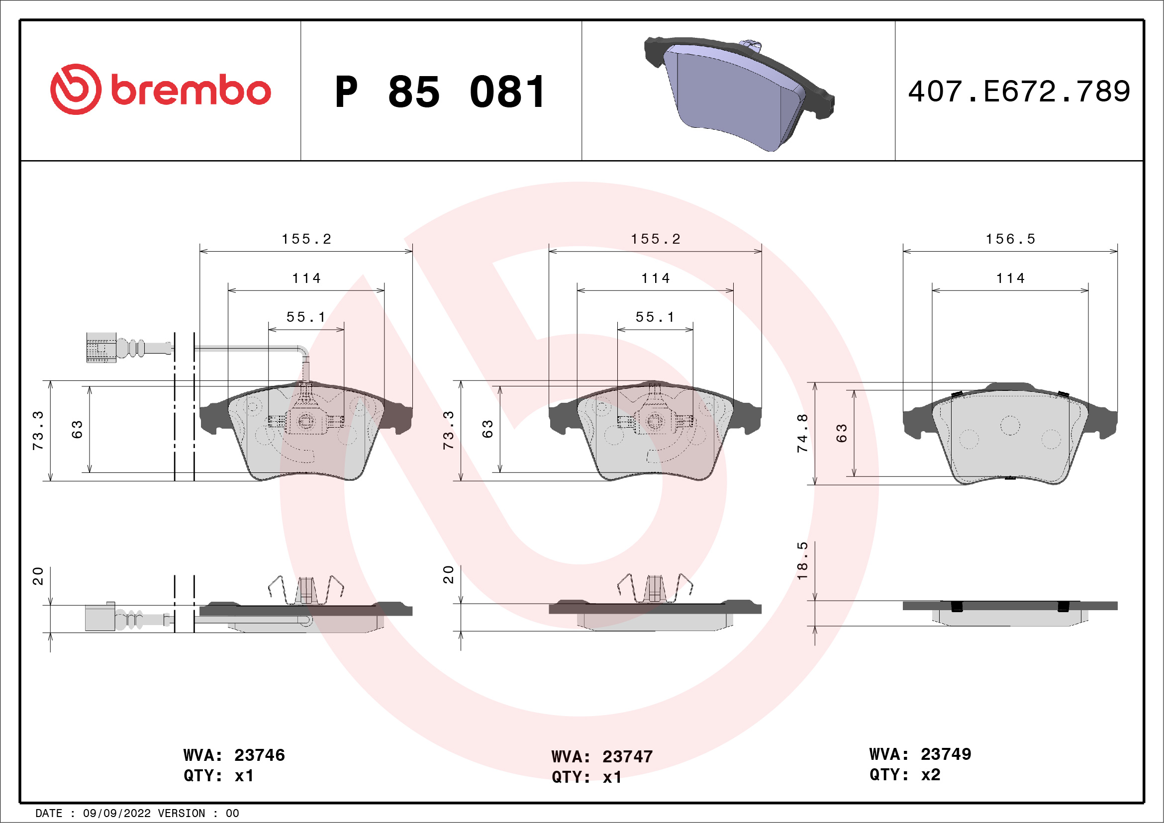 Brembo P85081 Brake Pads Set
