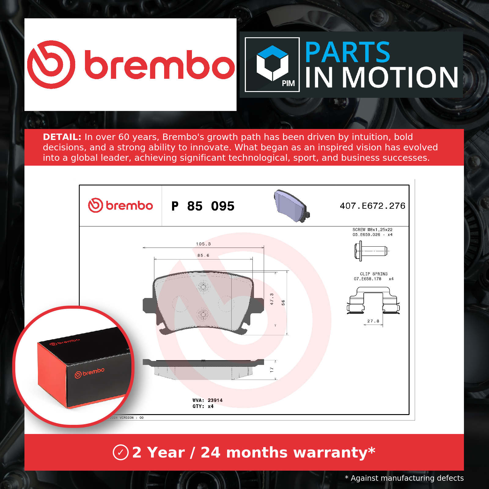 Brembo Brake Pads Set Rear P85095 [PM2262867]